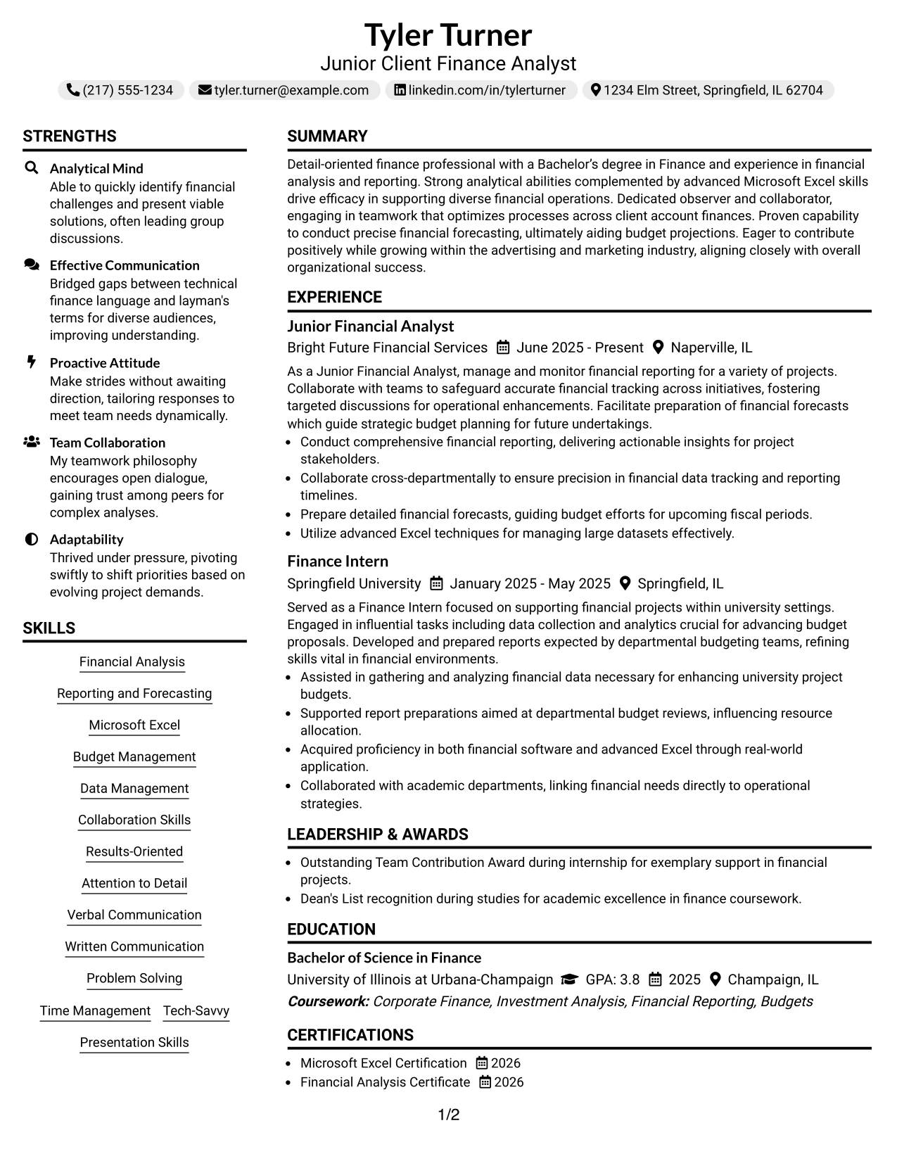 Resume Example Page 1