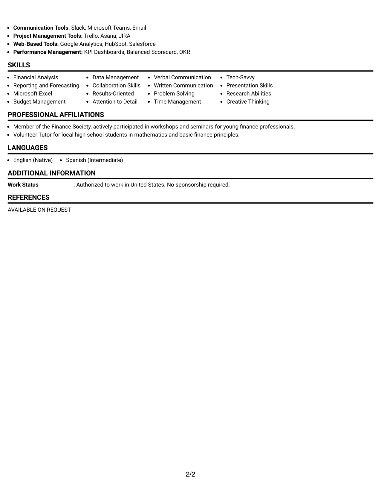 Resume Example Page 2