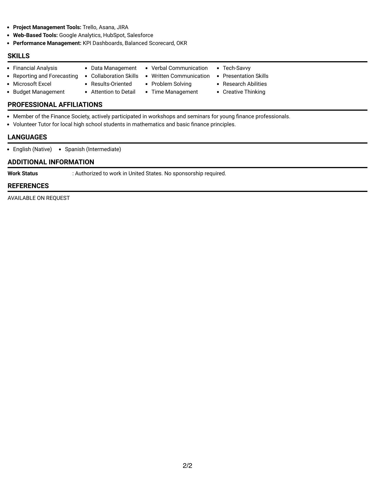 Resume Example Page 2