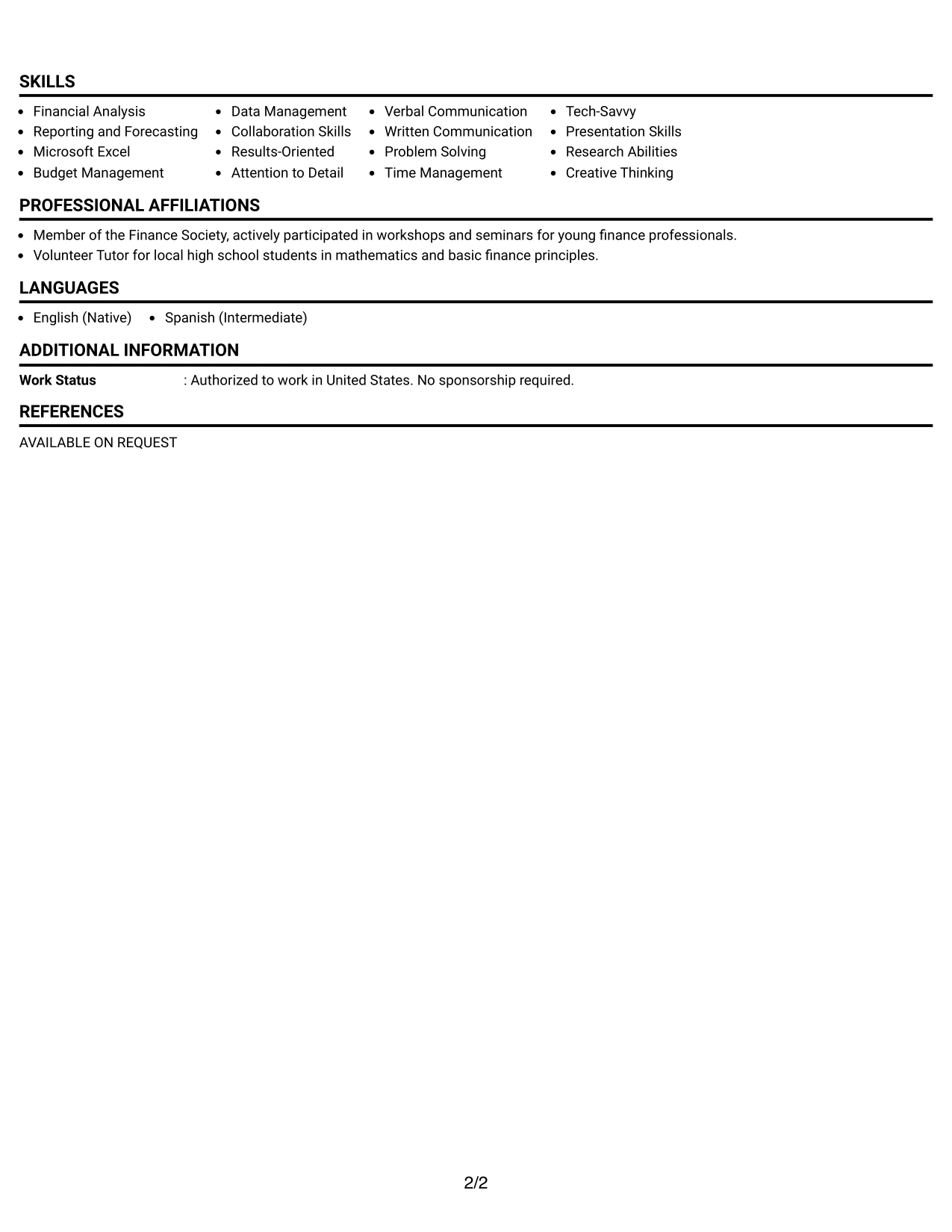 Resume Example Page 2