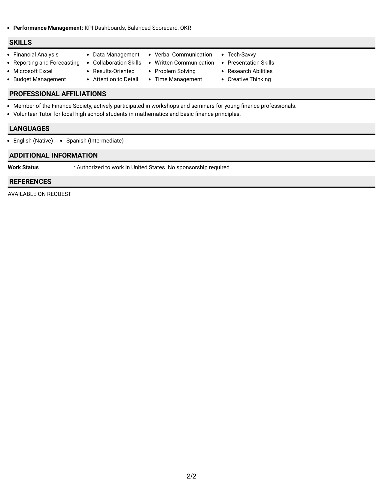 Resume Example Page 2