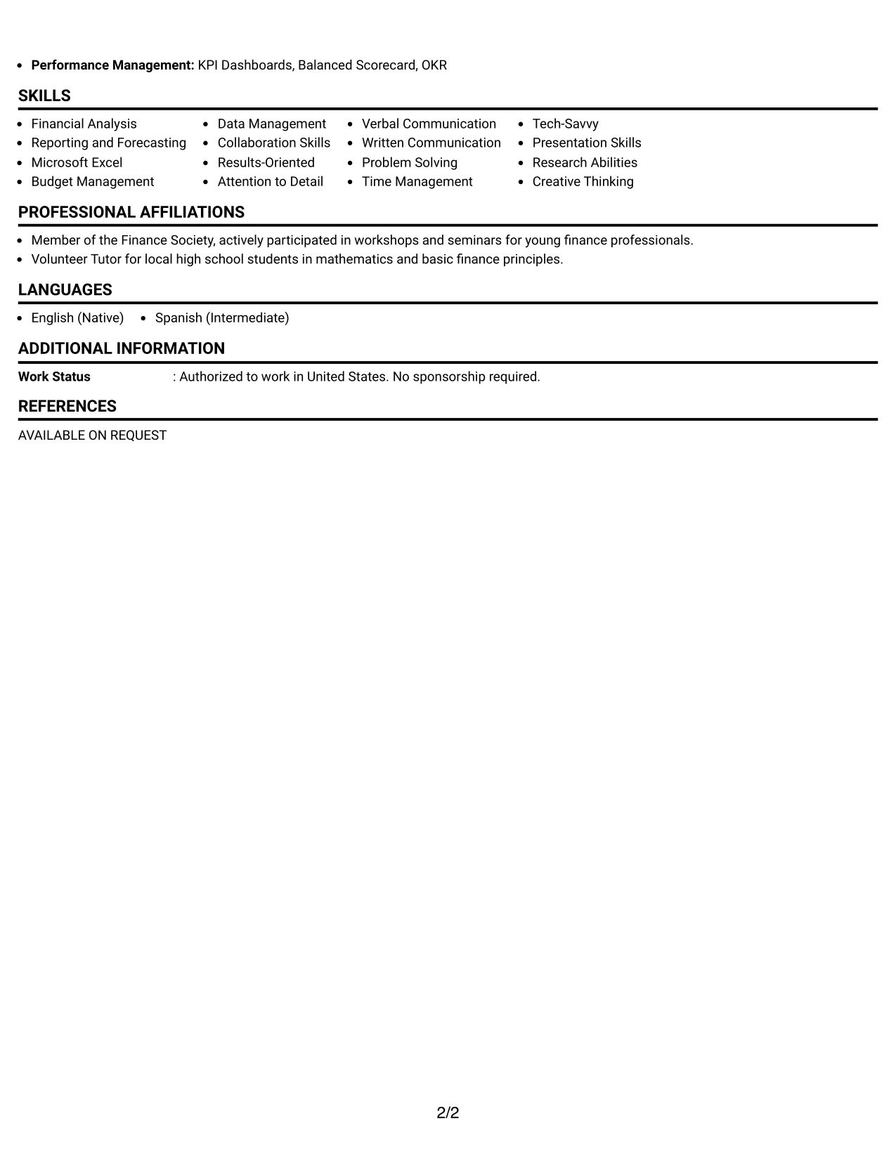 Resume Example Page 2