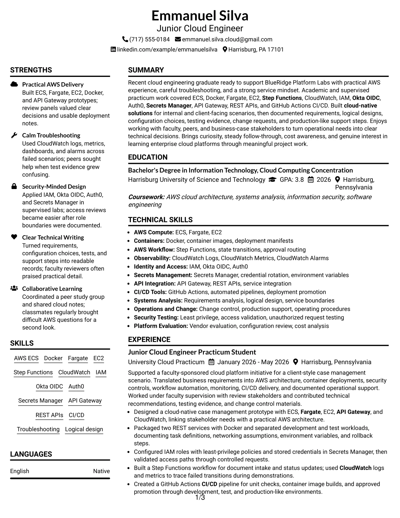 Resume Example Page 1