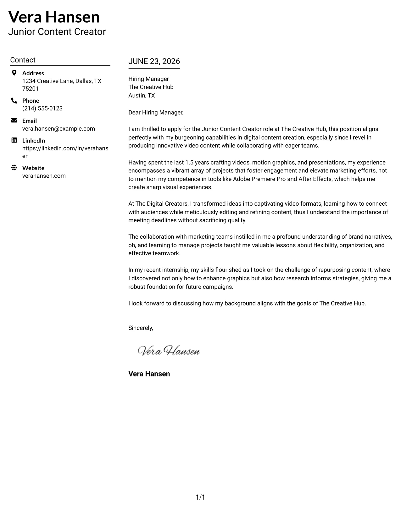 Resume Example Page 1
