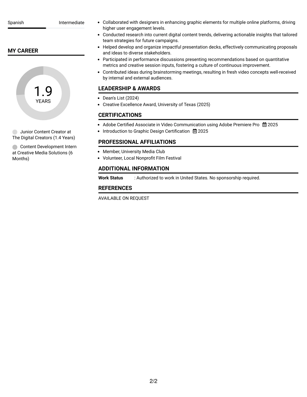 Resume Example Page 2
