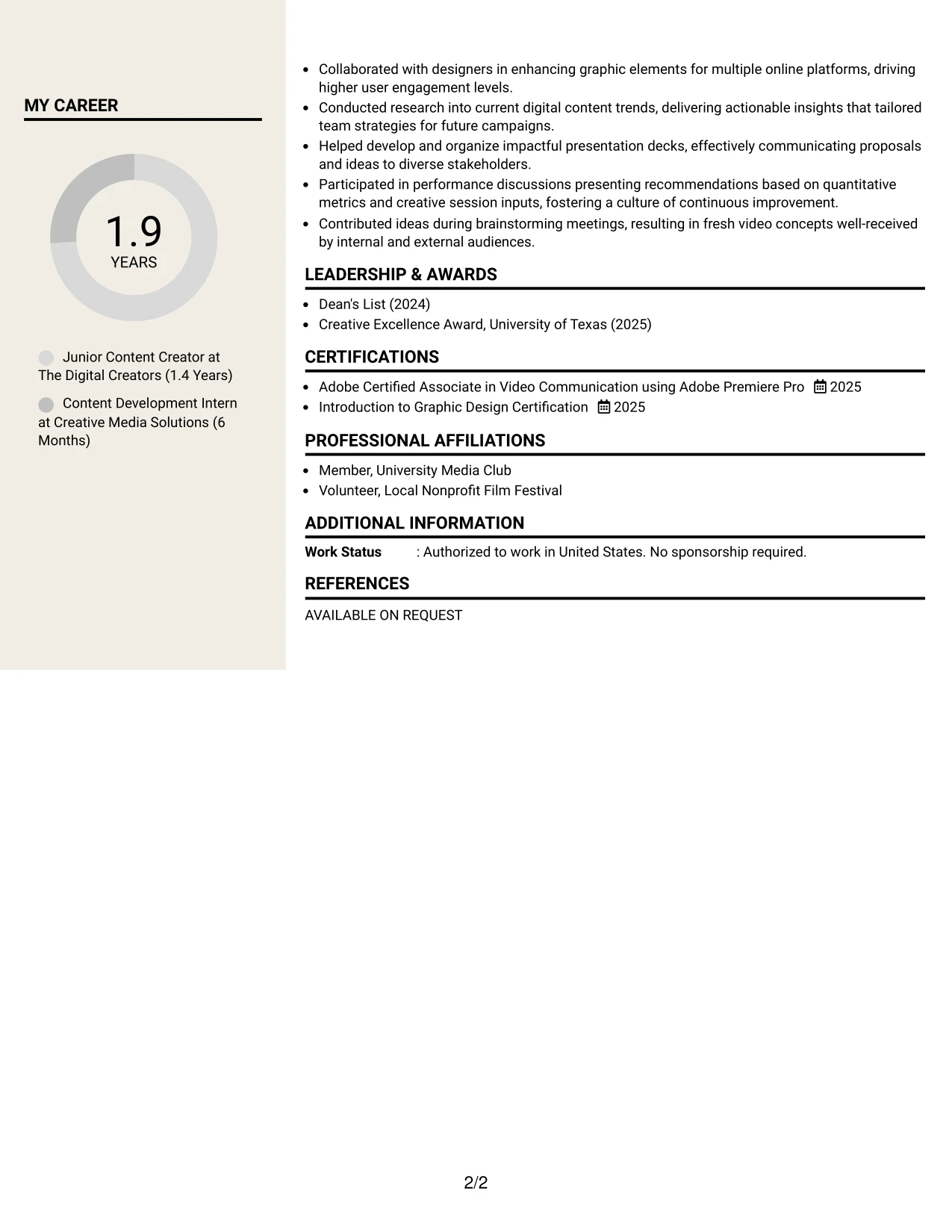 Resume Example Page 2