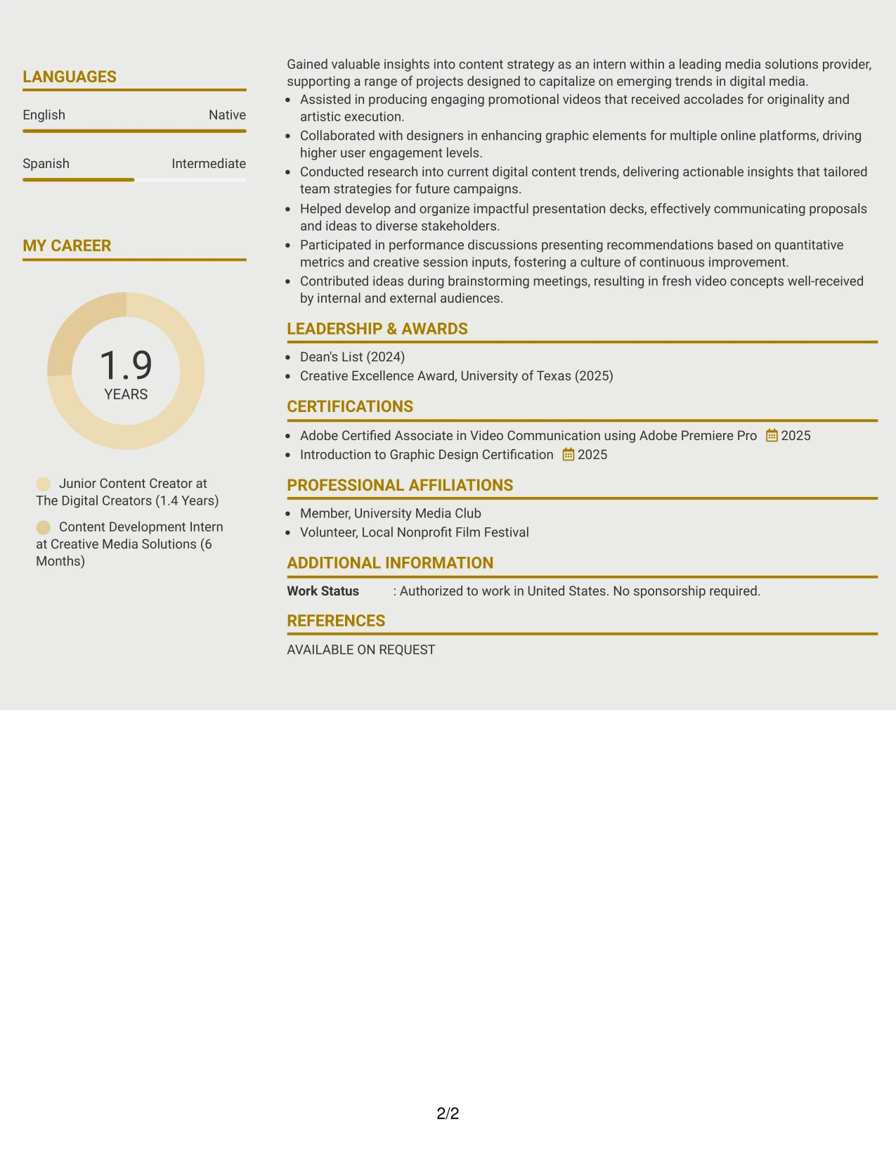 Resume Example Page 2