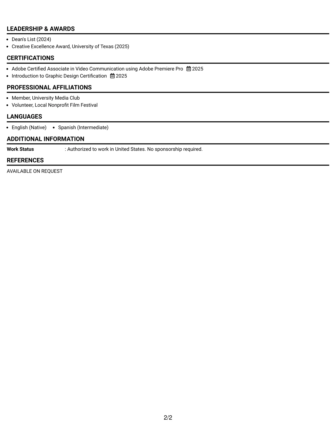 Resume Example Page 2