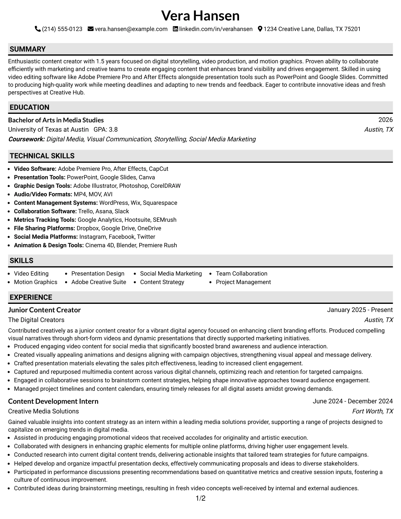 Resume Example Page 1