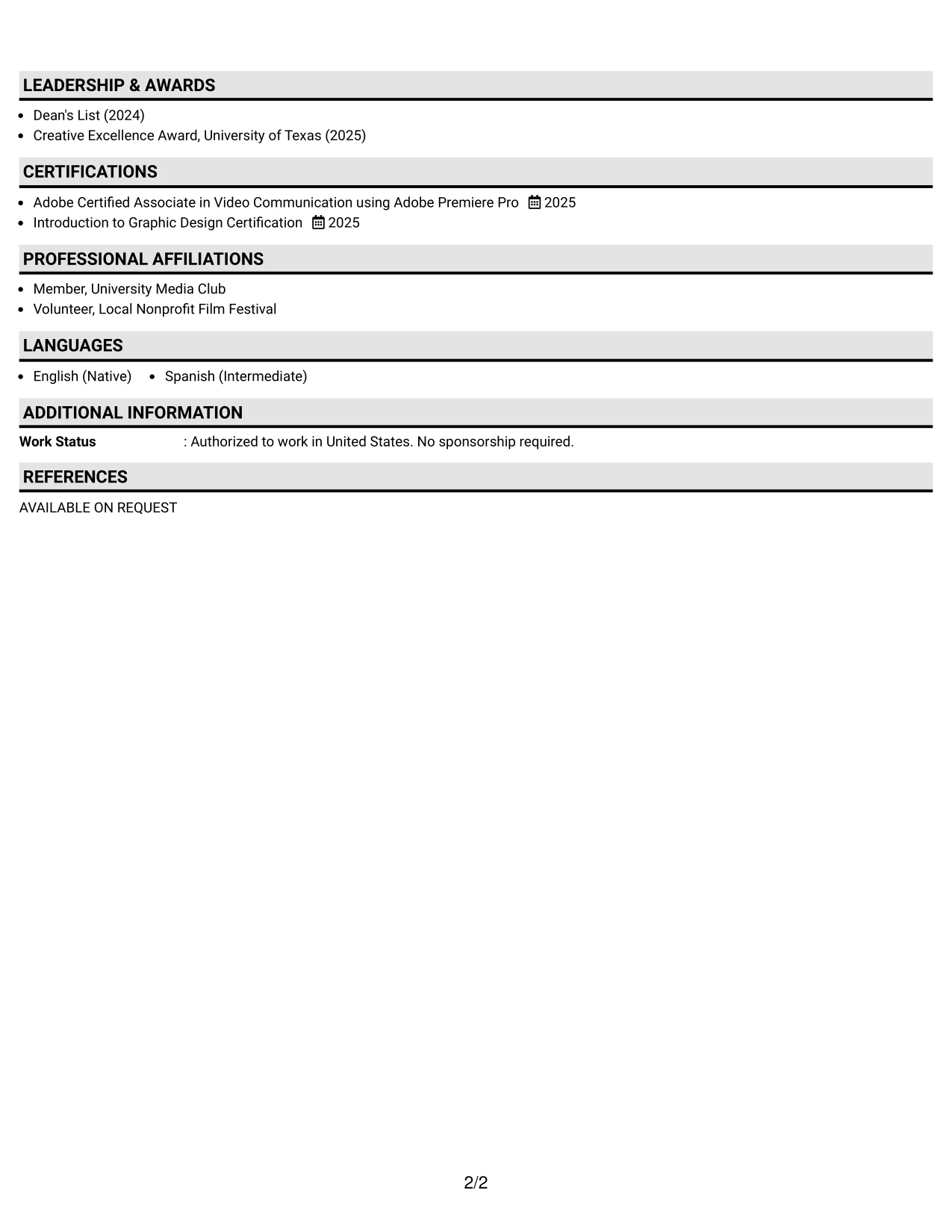 Resume Example Page 2