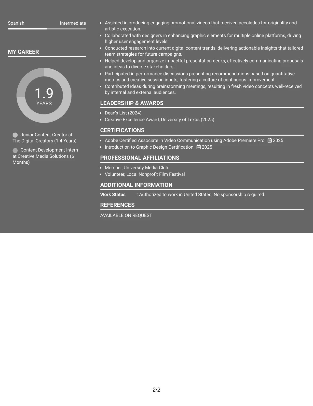 Resume Example Page 2