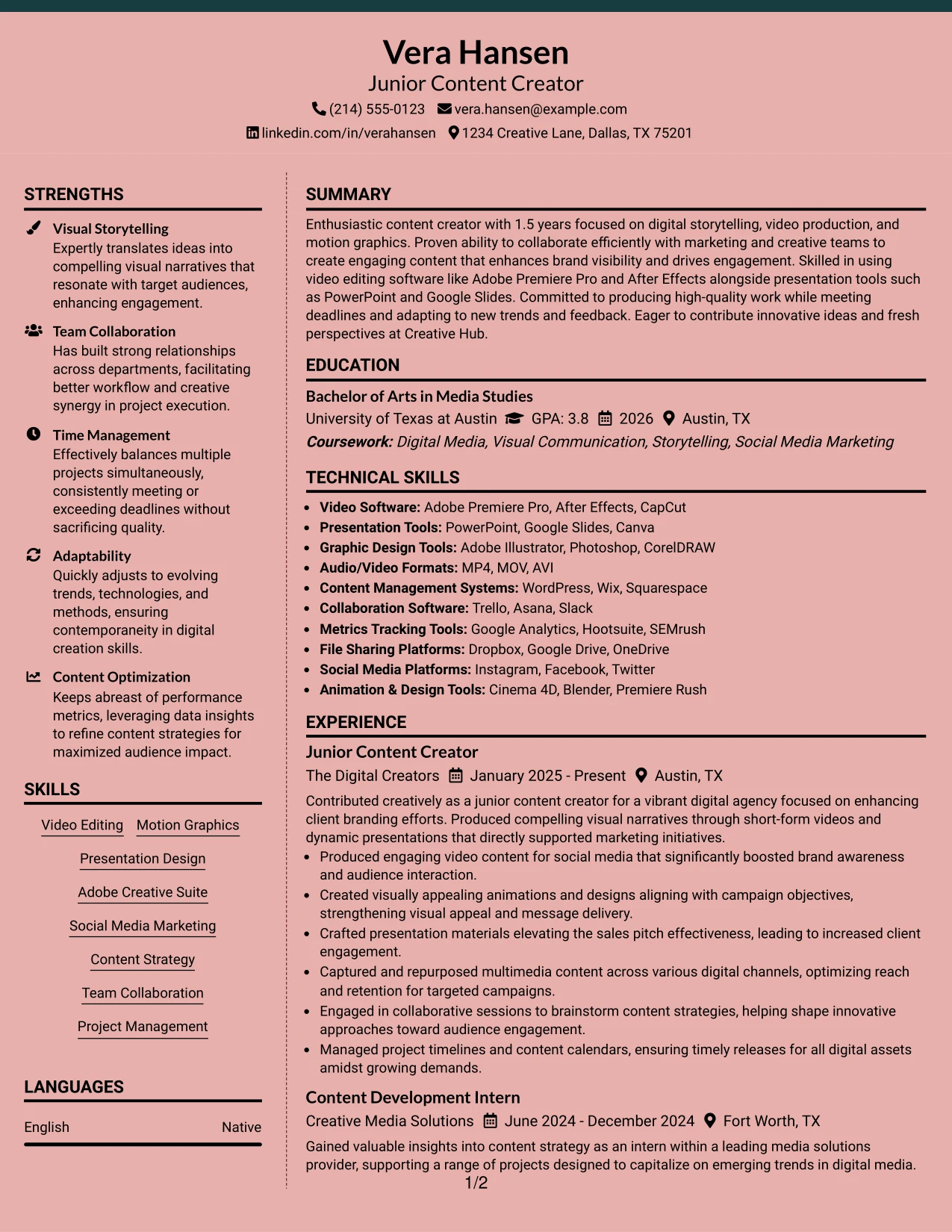 Resume Example Page 1