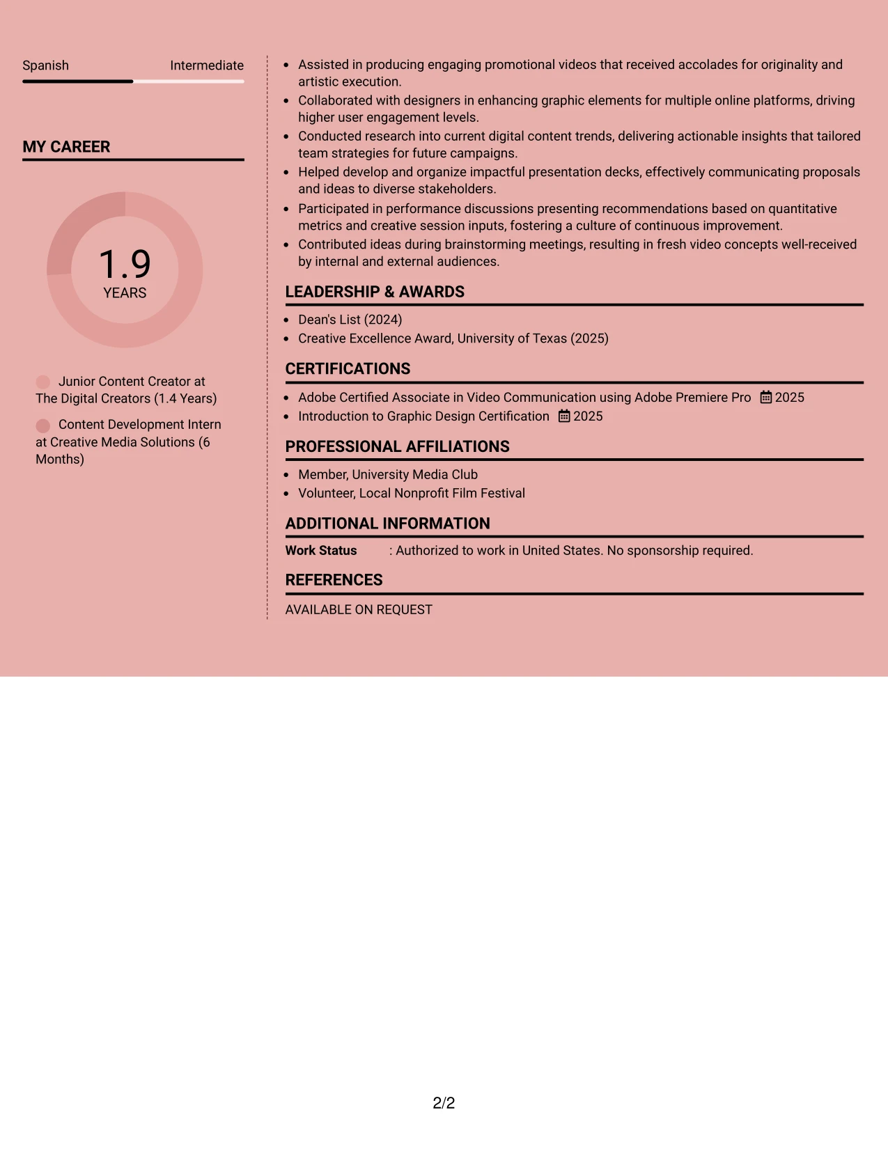 Resume Example Page 2