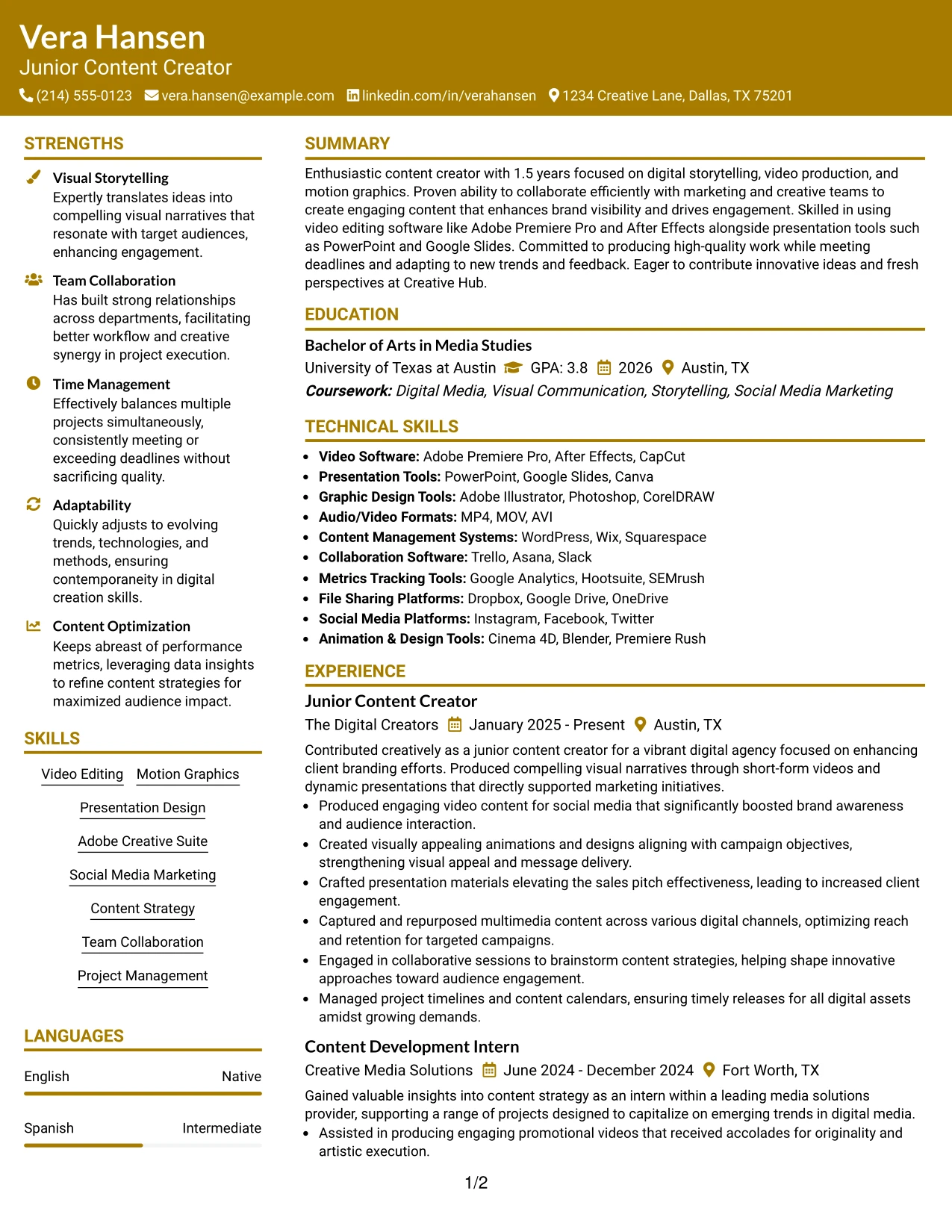 Resume Example Page 1