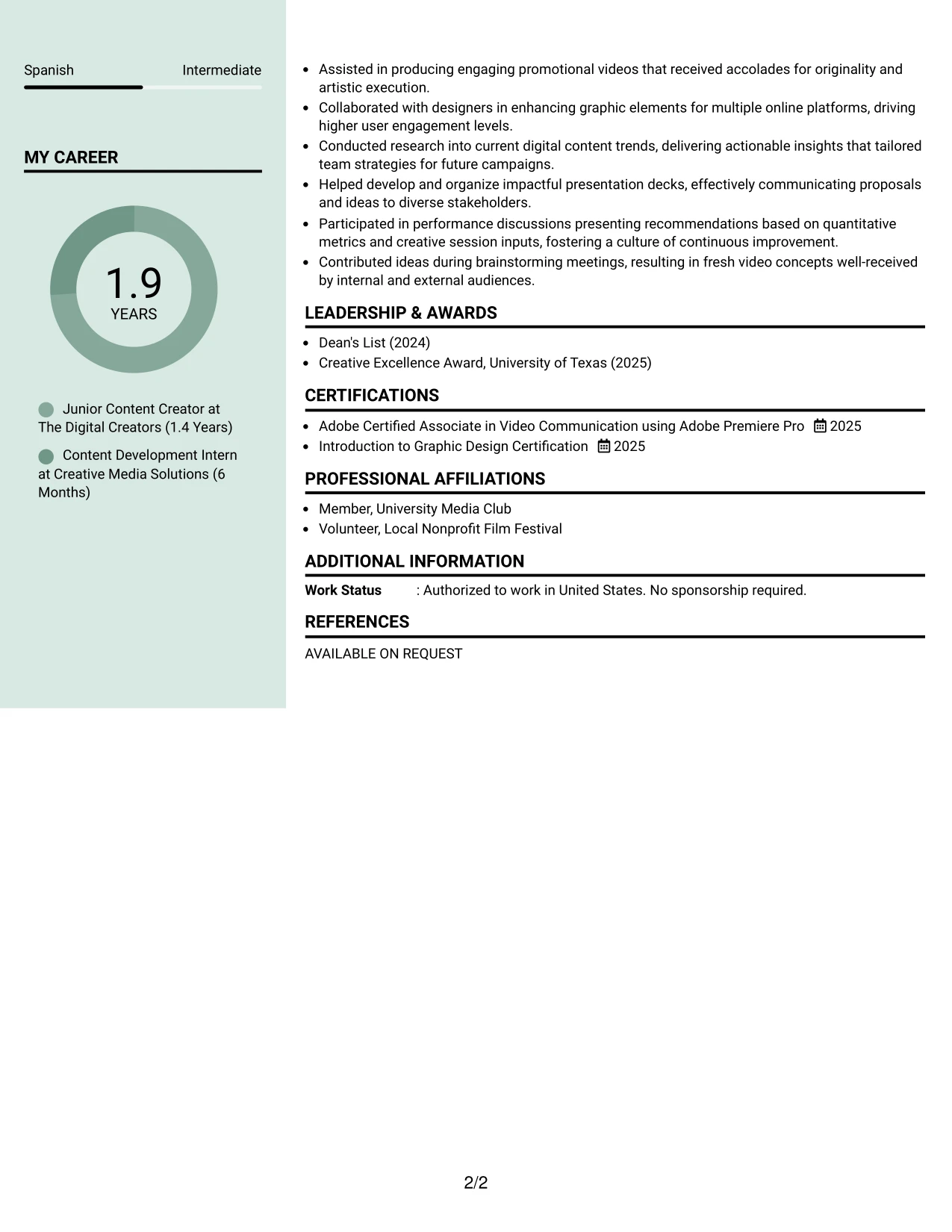 Resume Example Page 2