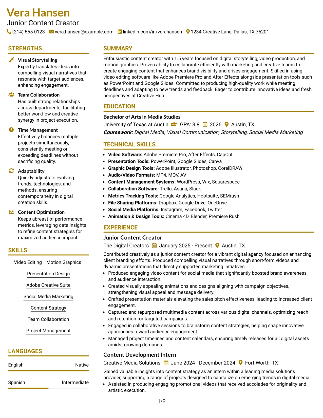Resume Example Page 1