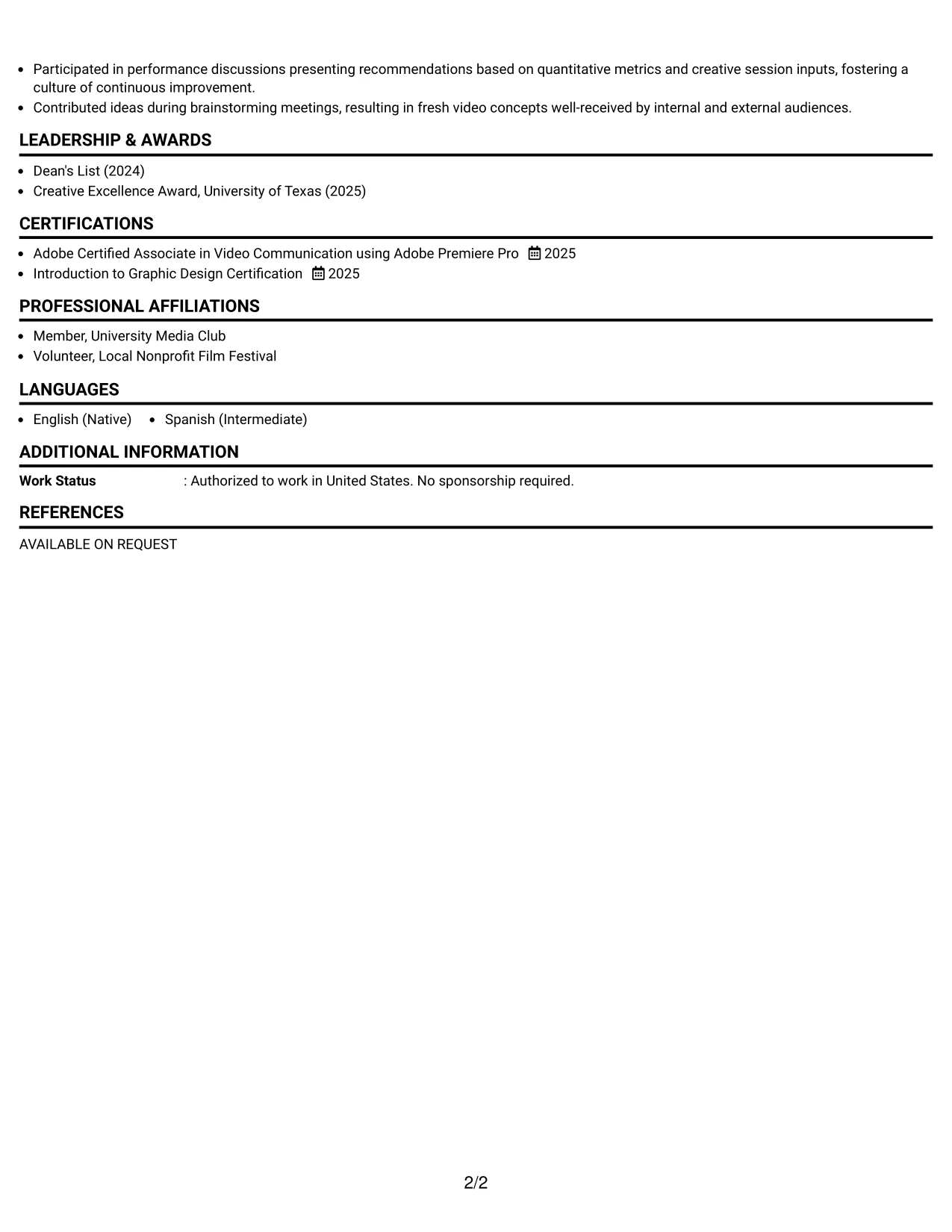 Resume Example Page 2
