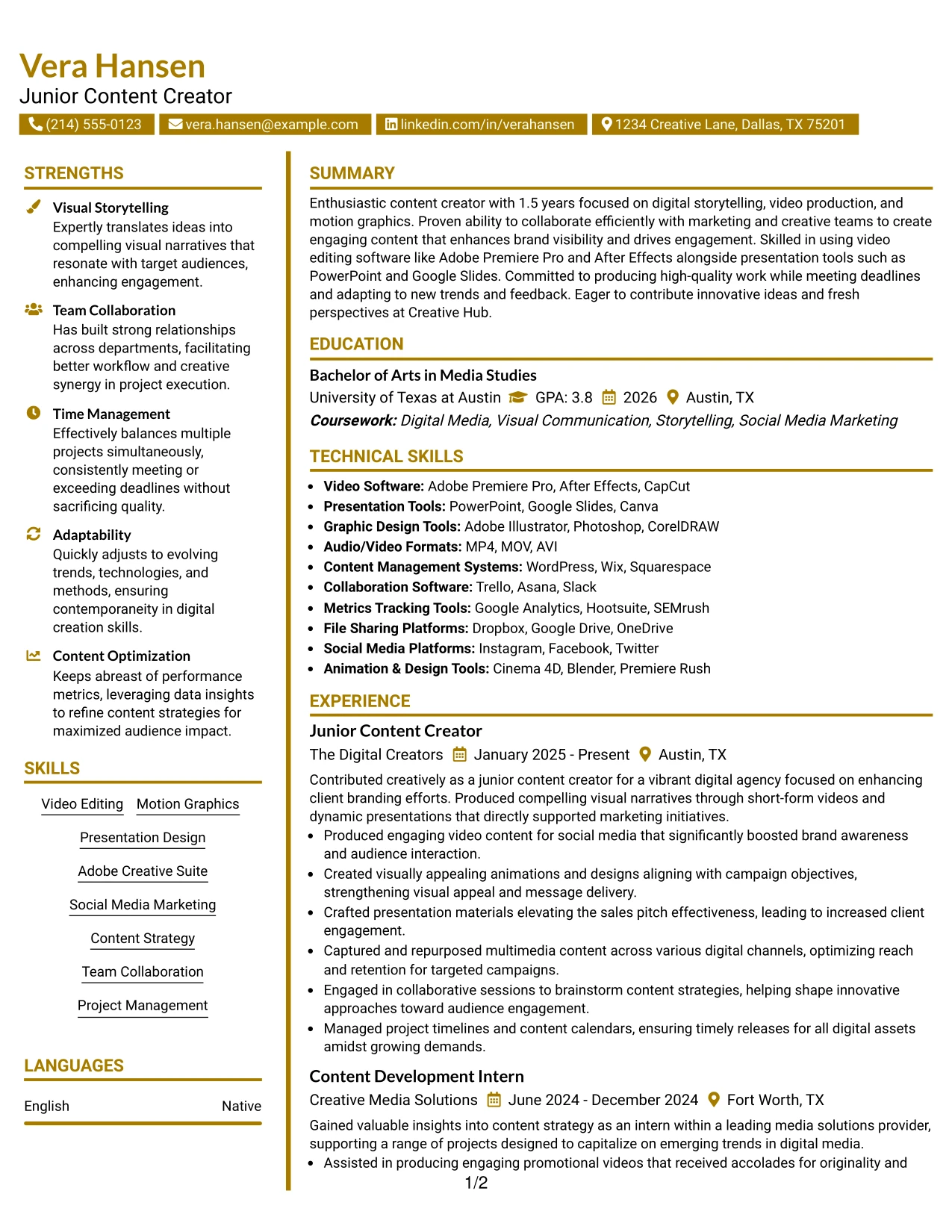 Resume Example Page 1