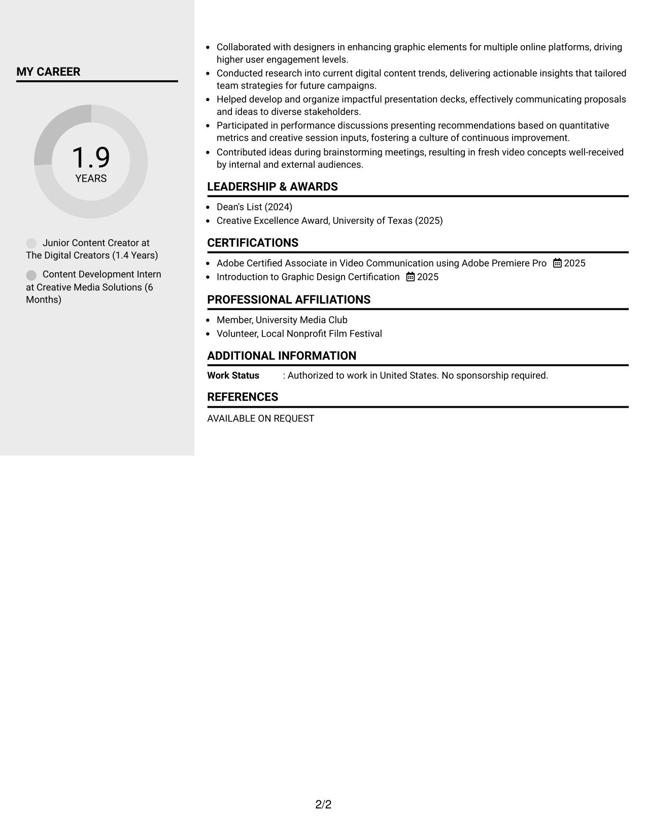 Resume Example Page 2