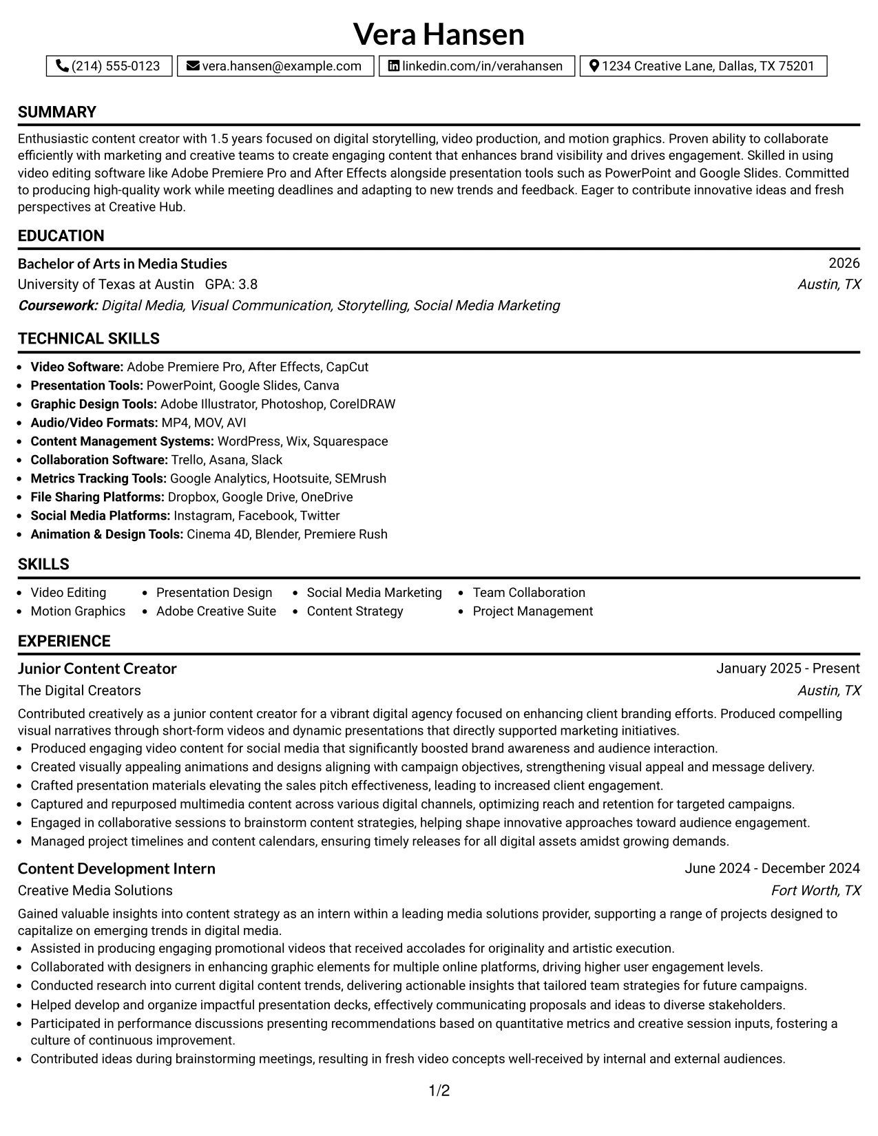Resume Example Page 1