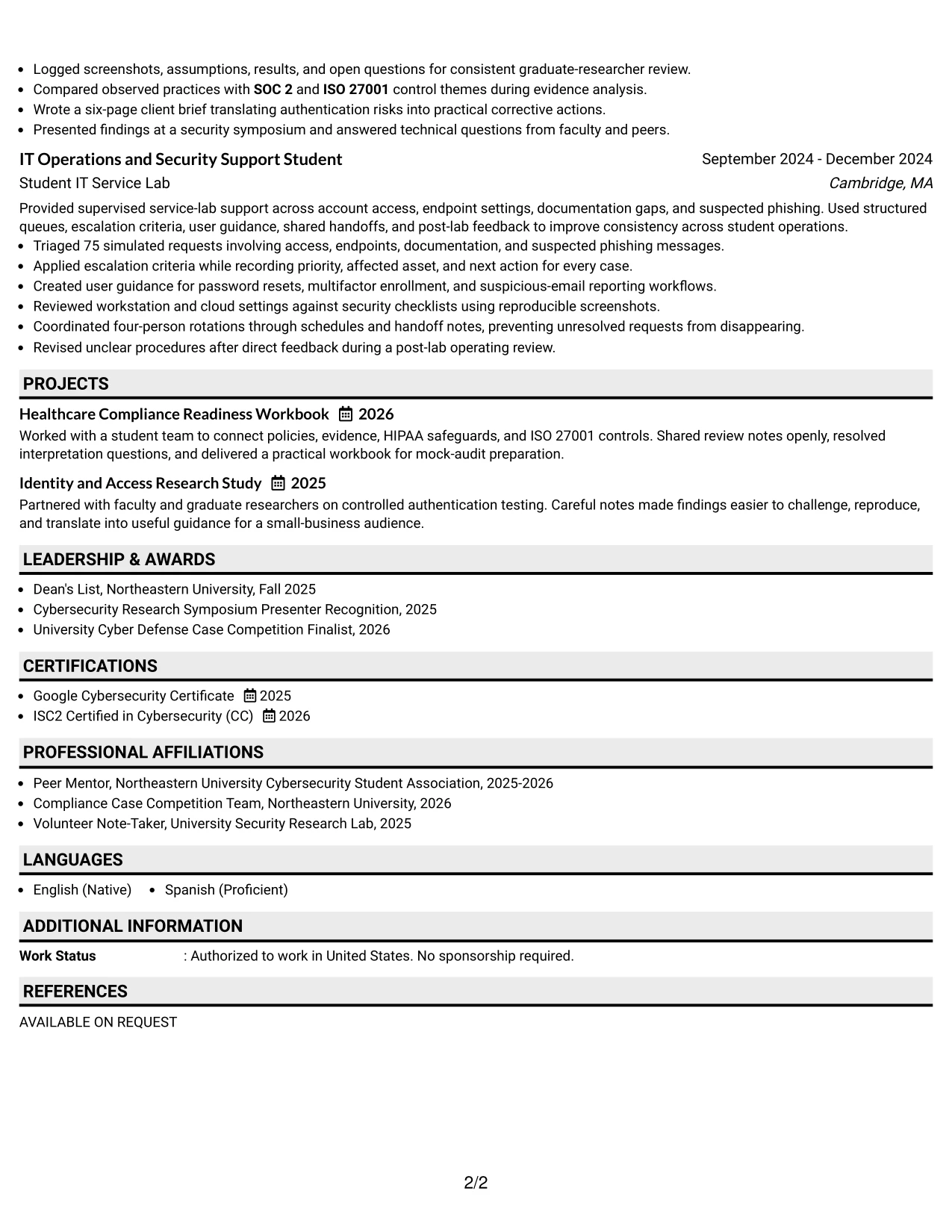 Resume Example Page 2