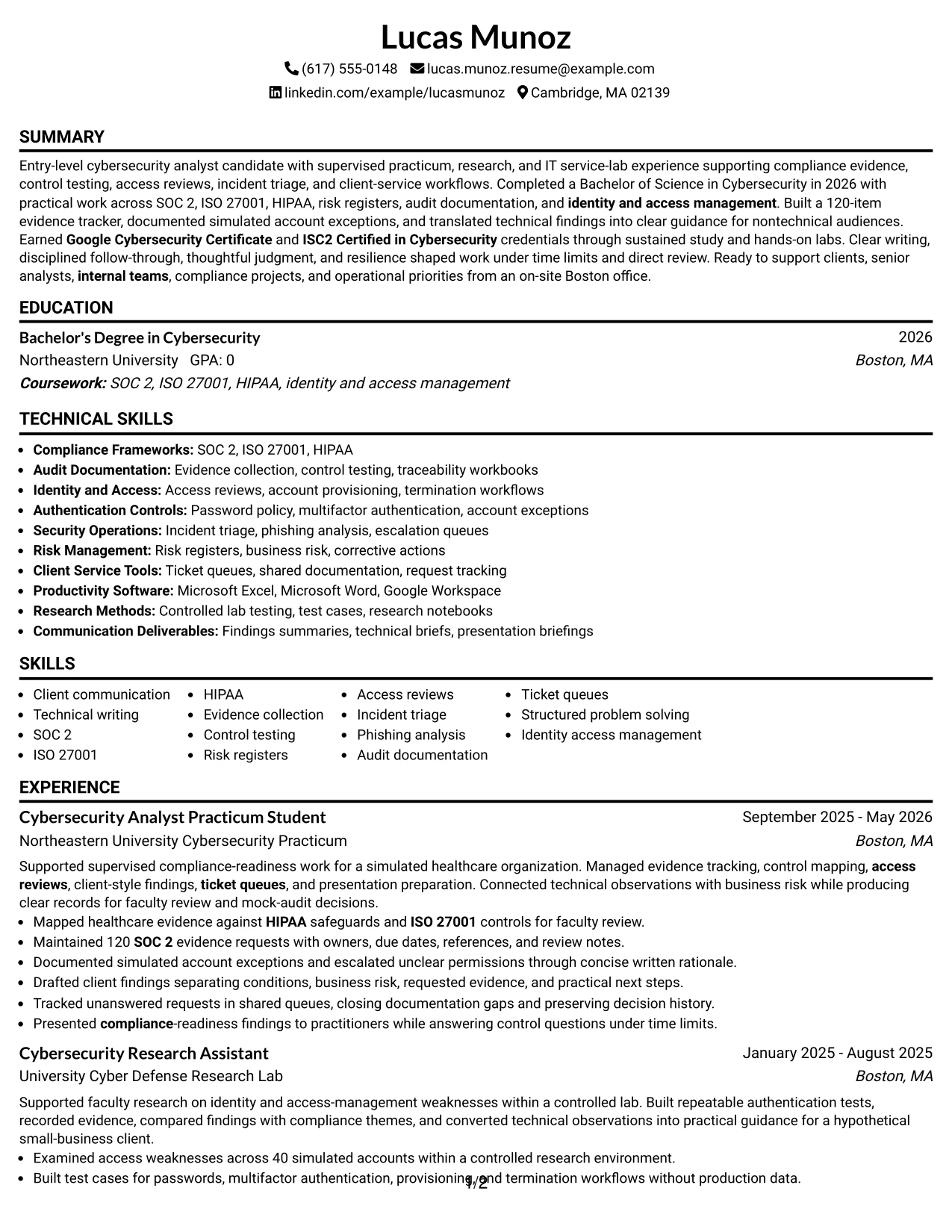 Resume Example Page 1