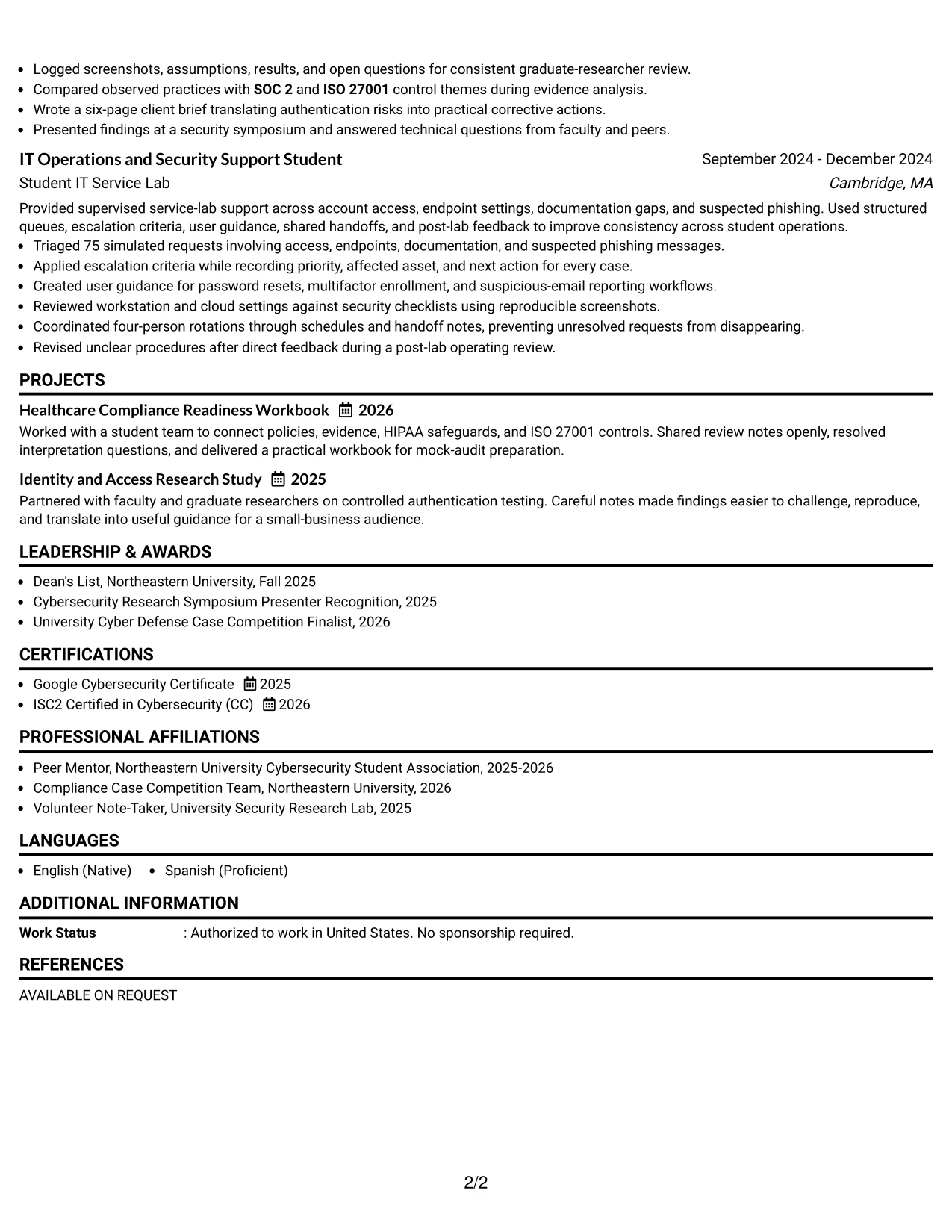 Resume Example Page 2