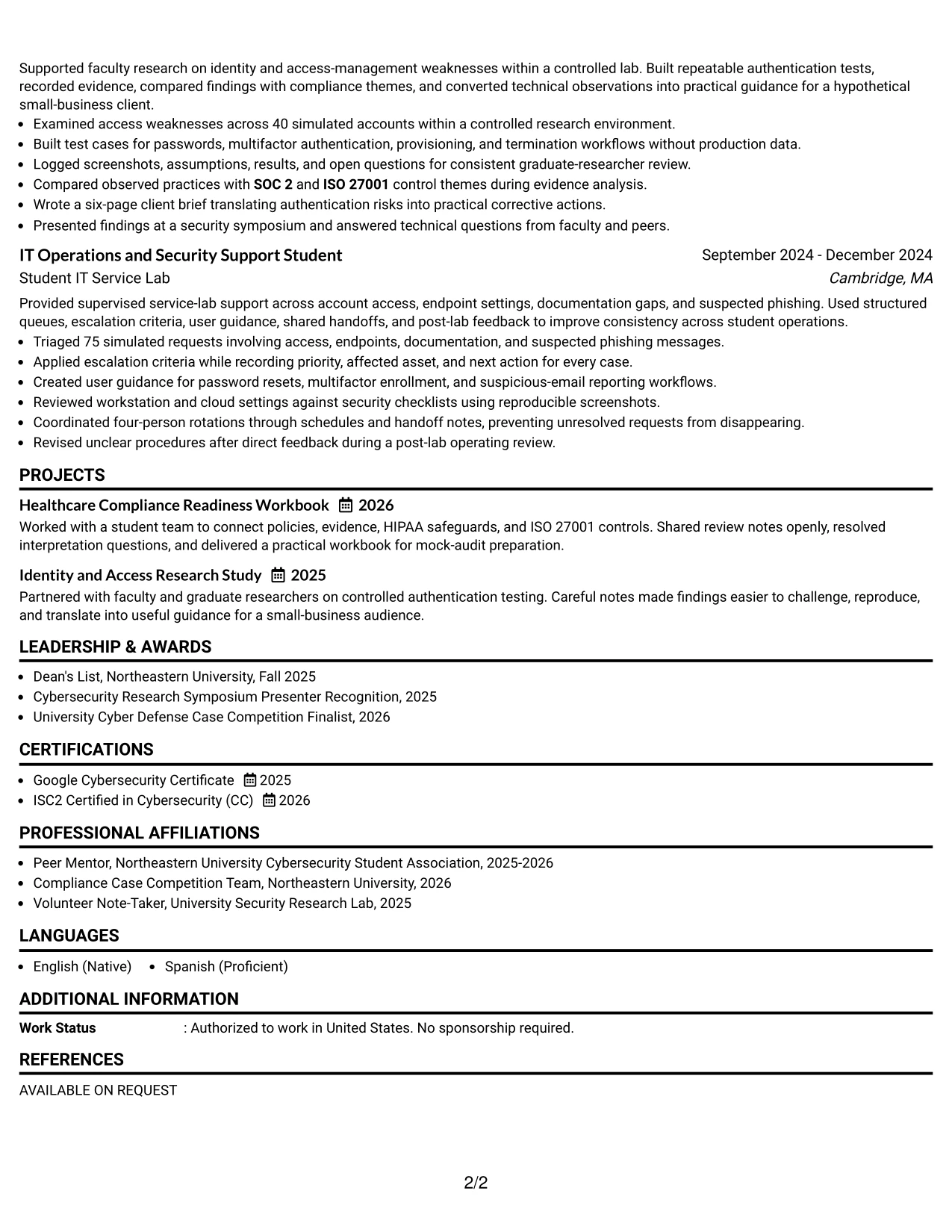 Resume Example Page 2