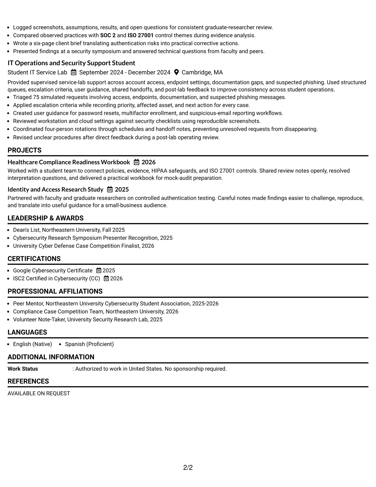 Resume Example Page 2