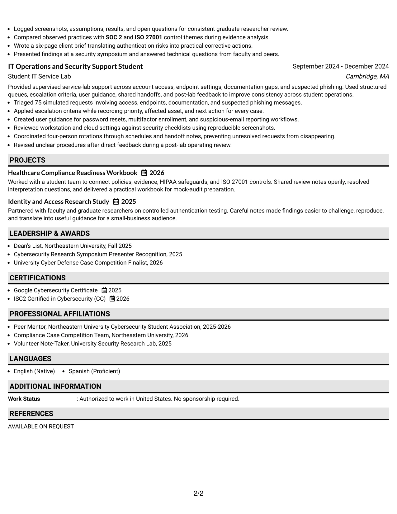 Resume Example Page 2
