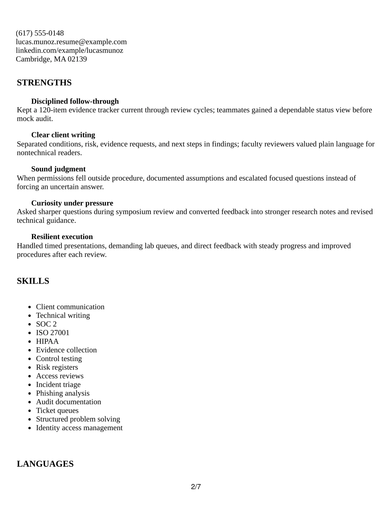 Resume Example Page 2