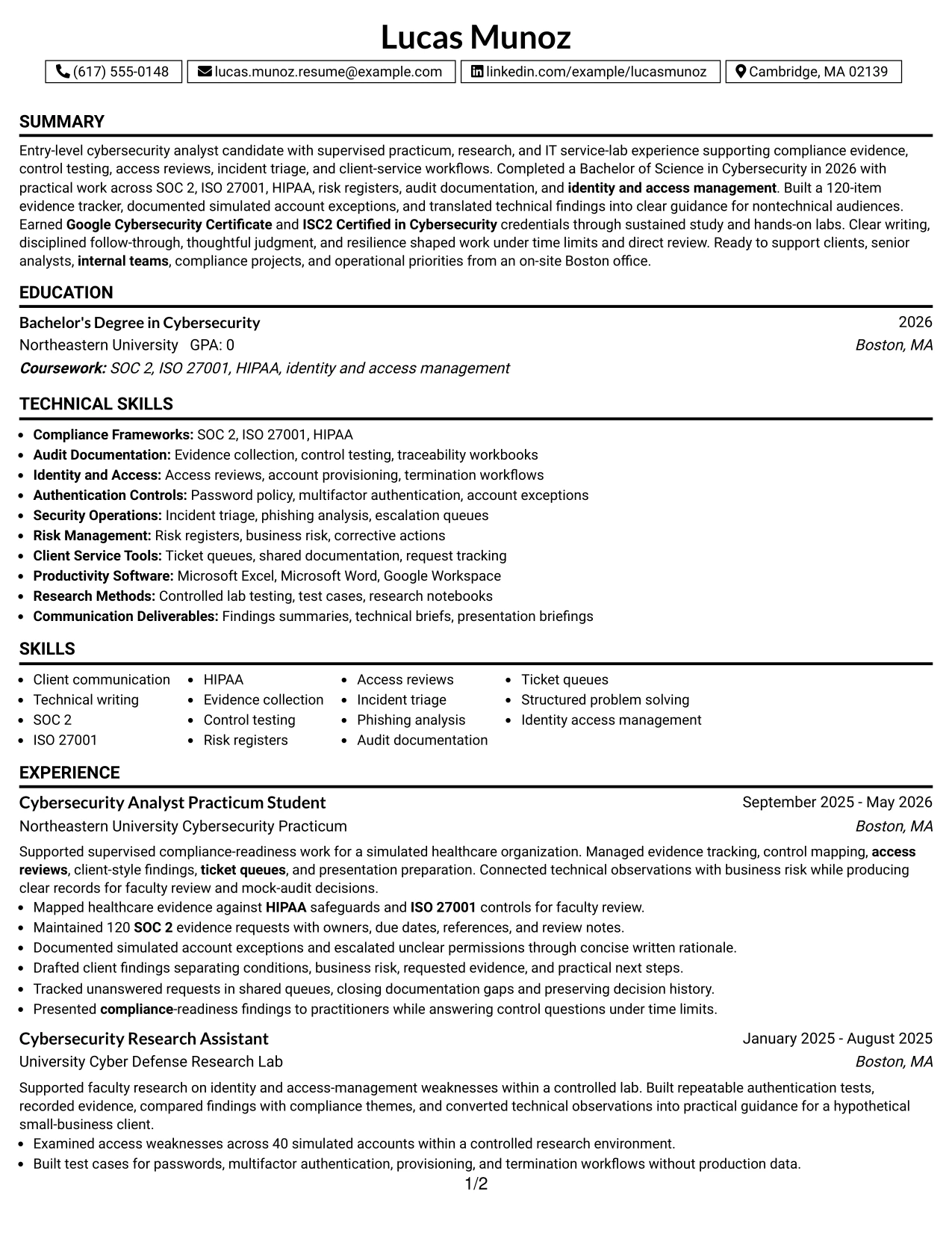 Resume Example Page 1