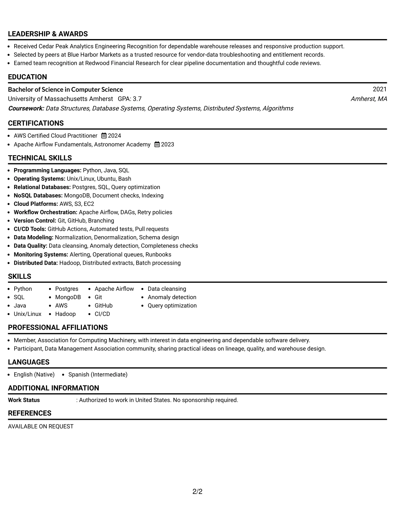 Resume Example Page 2
