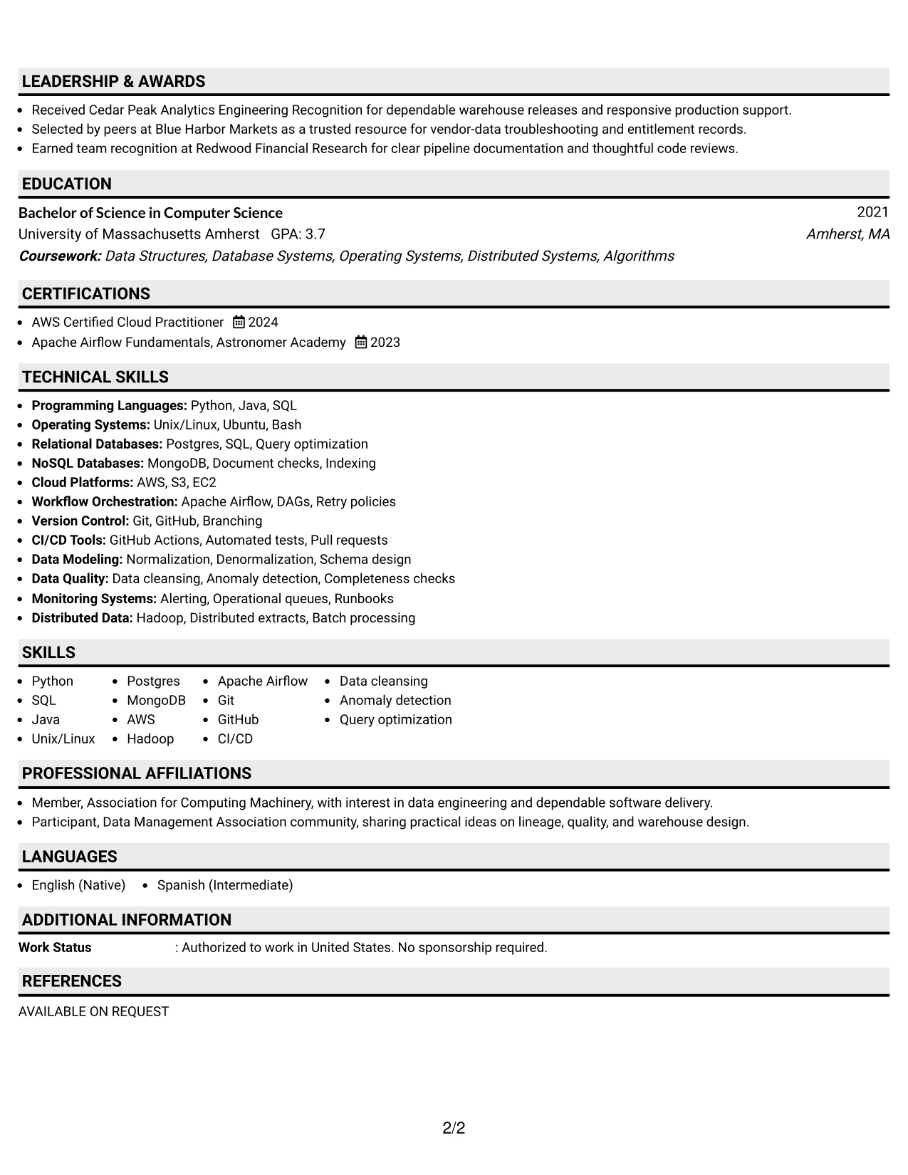 Resume Example Page 2