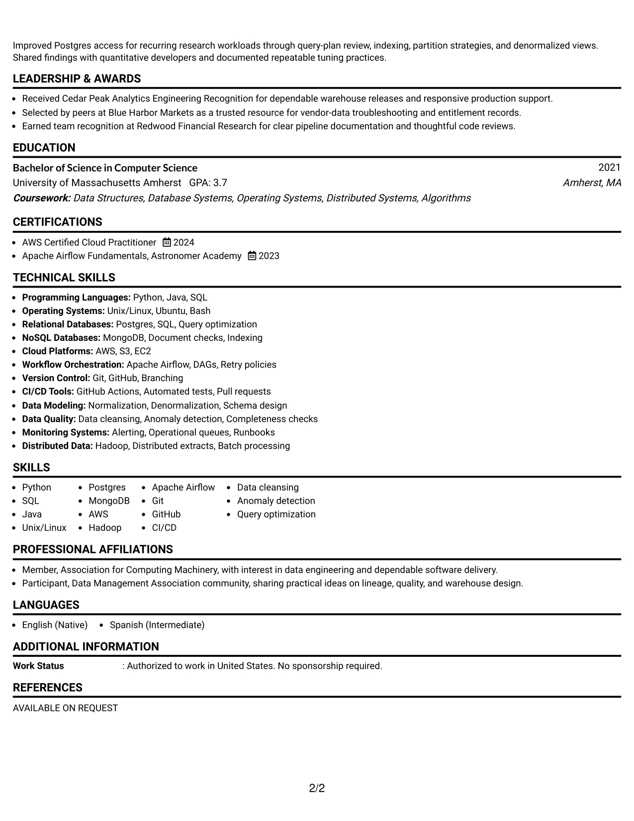 Resume Example Page 2