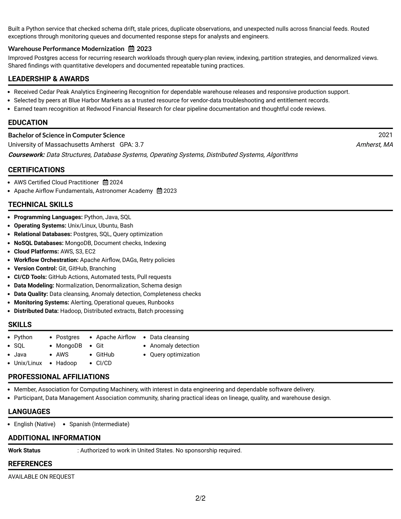 Resume Example Page 2