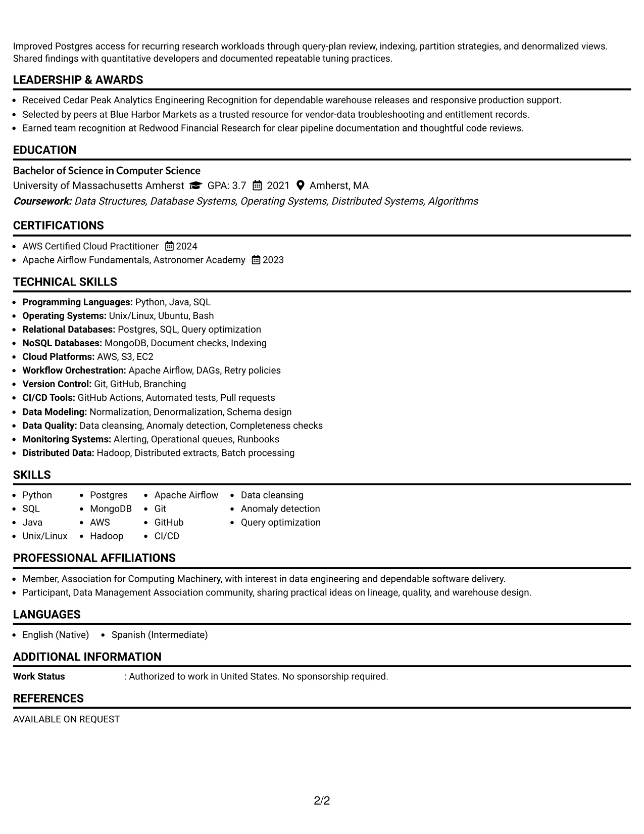 Resume Example Page 2