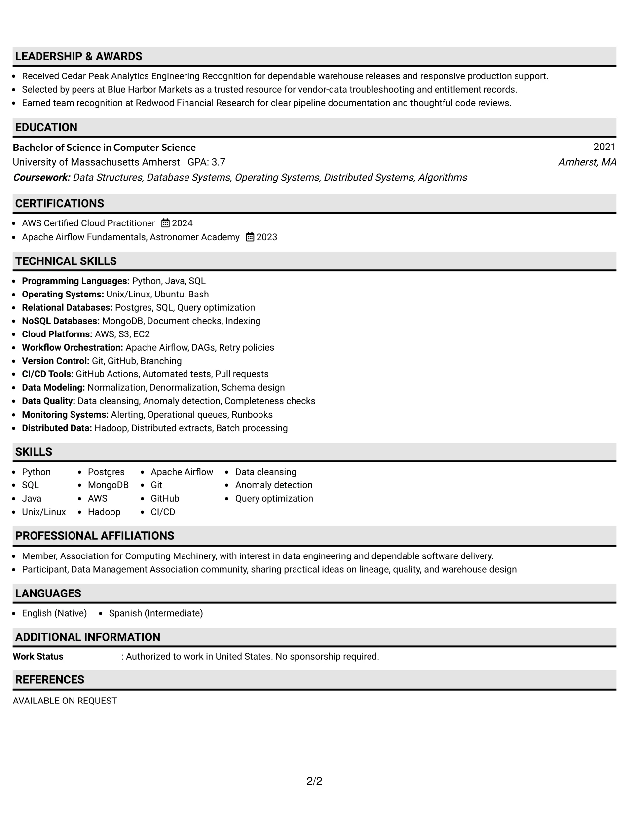 Resume Example Page 2