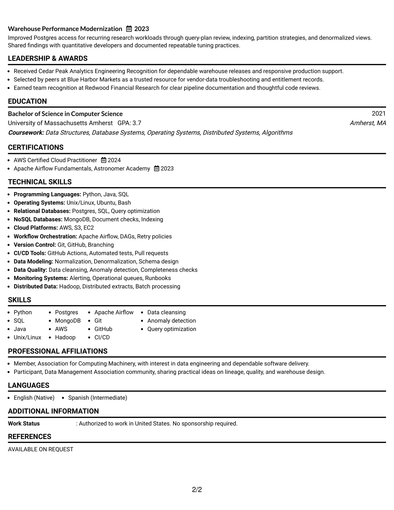 Resume Example Page 2