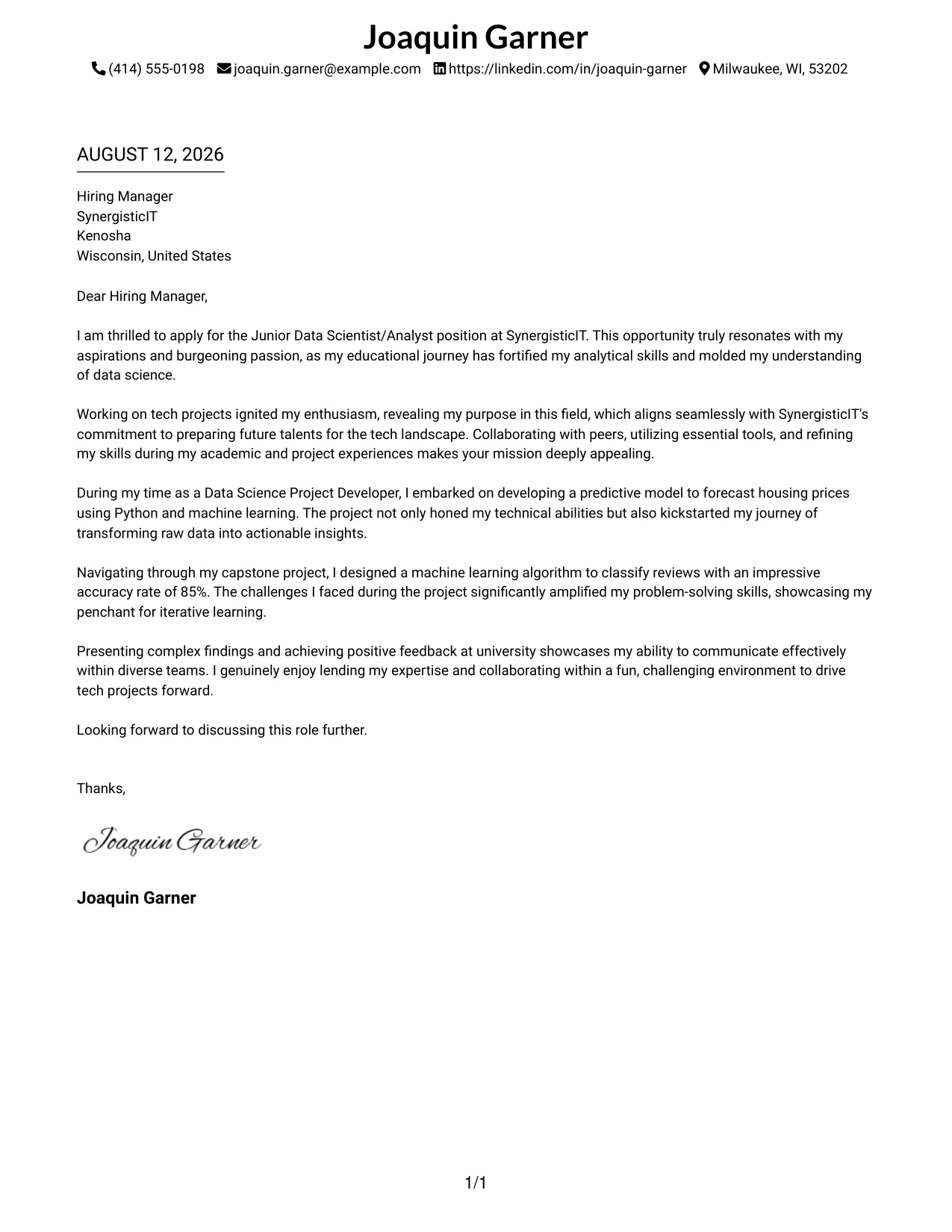 Resume Example Page 1