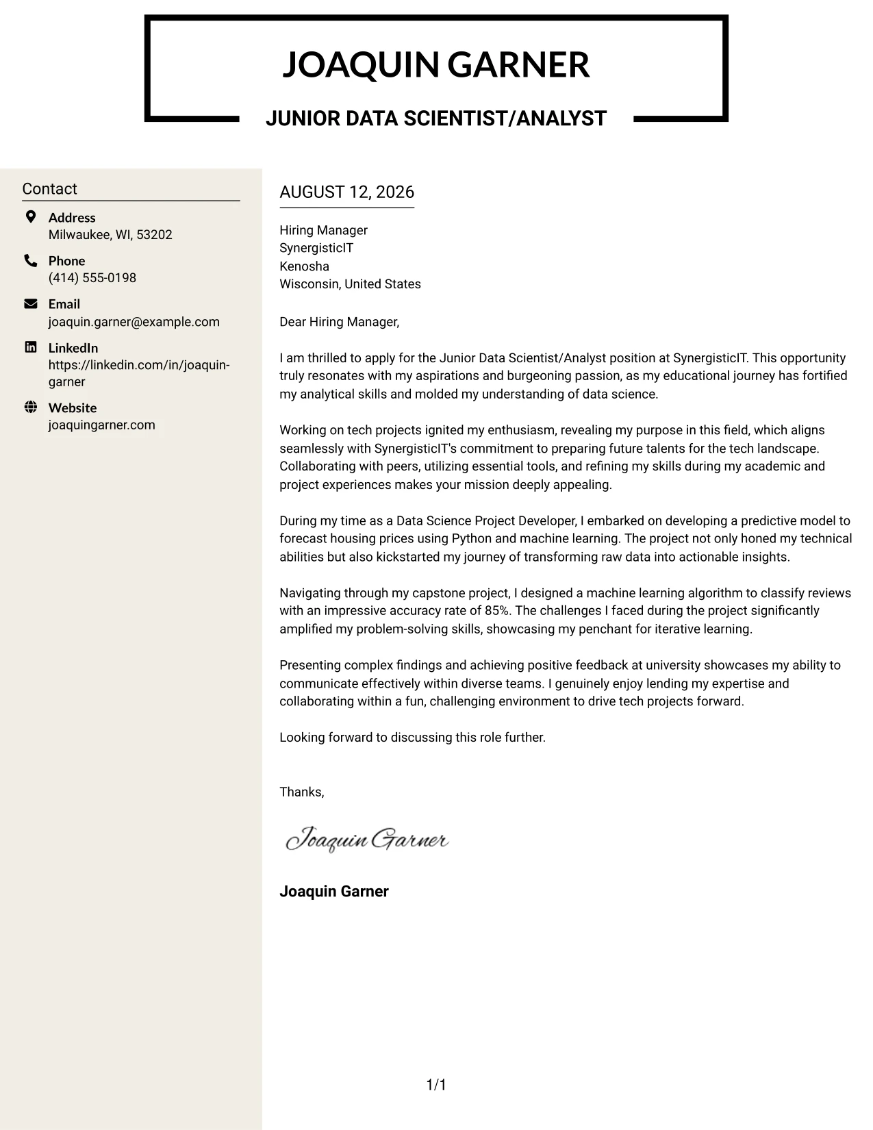 Resume Example Page 1