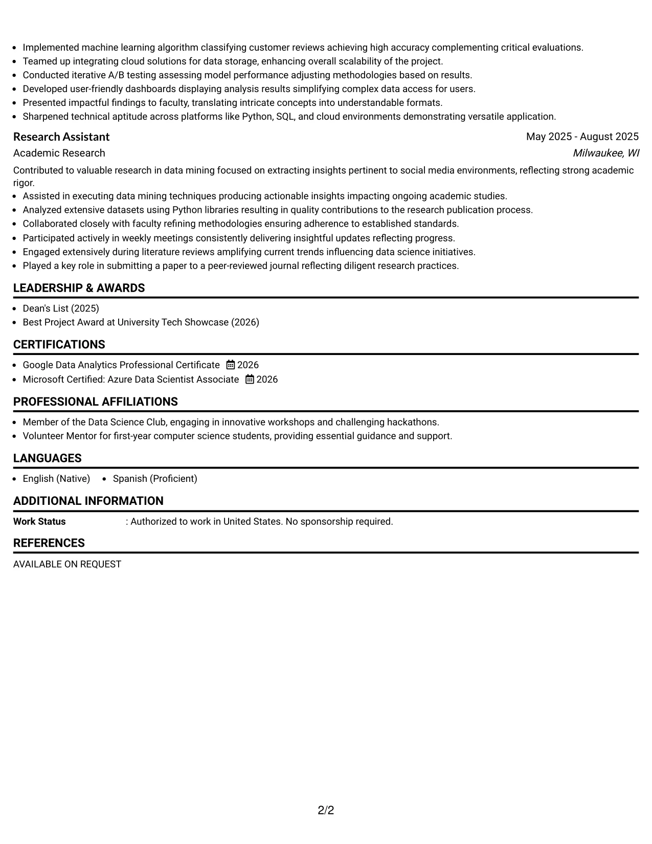 Resume Example Page 2