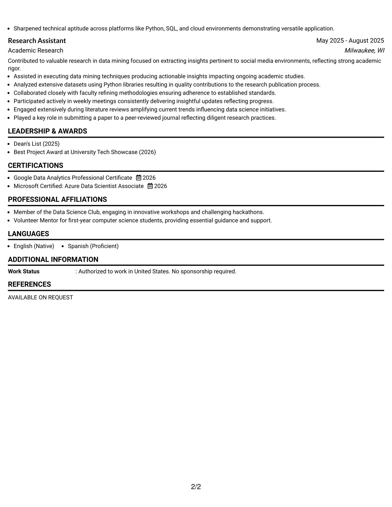 Resume Example Page 2