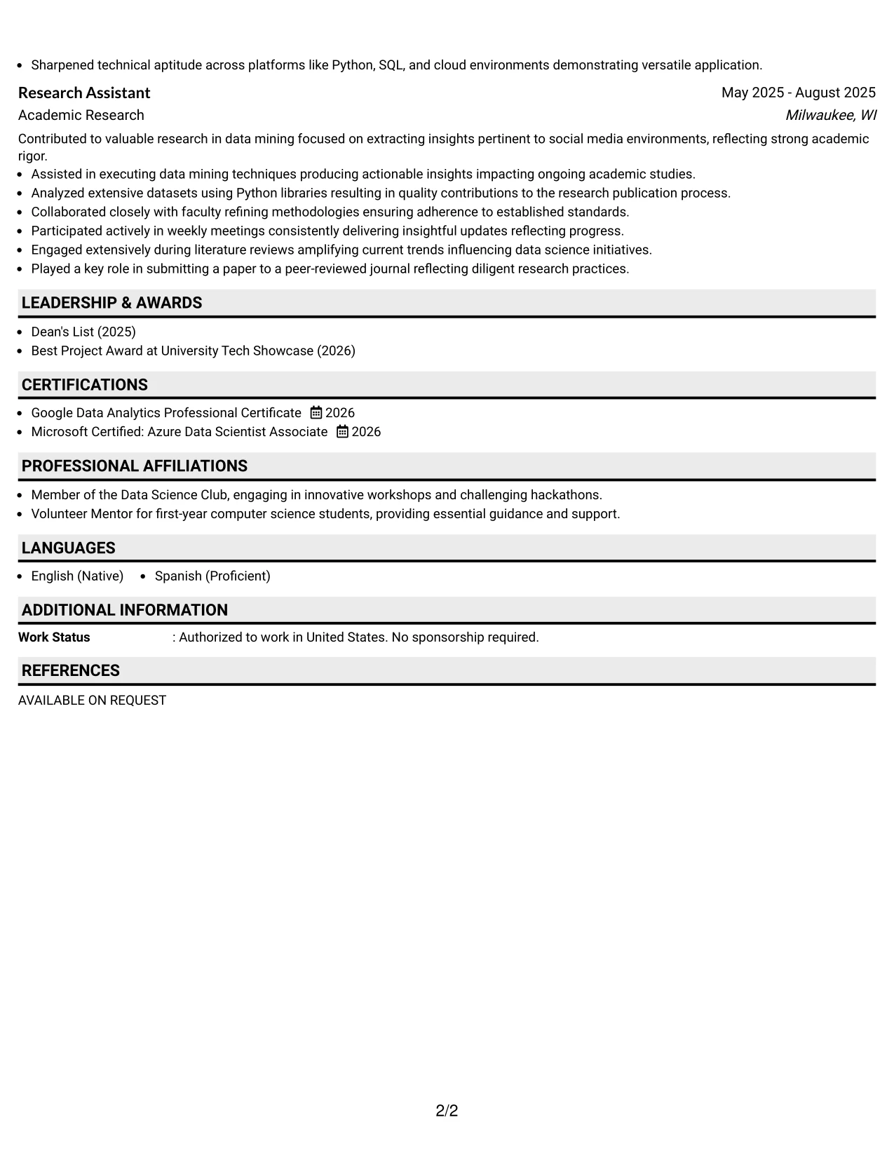 Resume Example Page 2