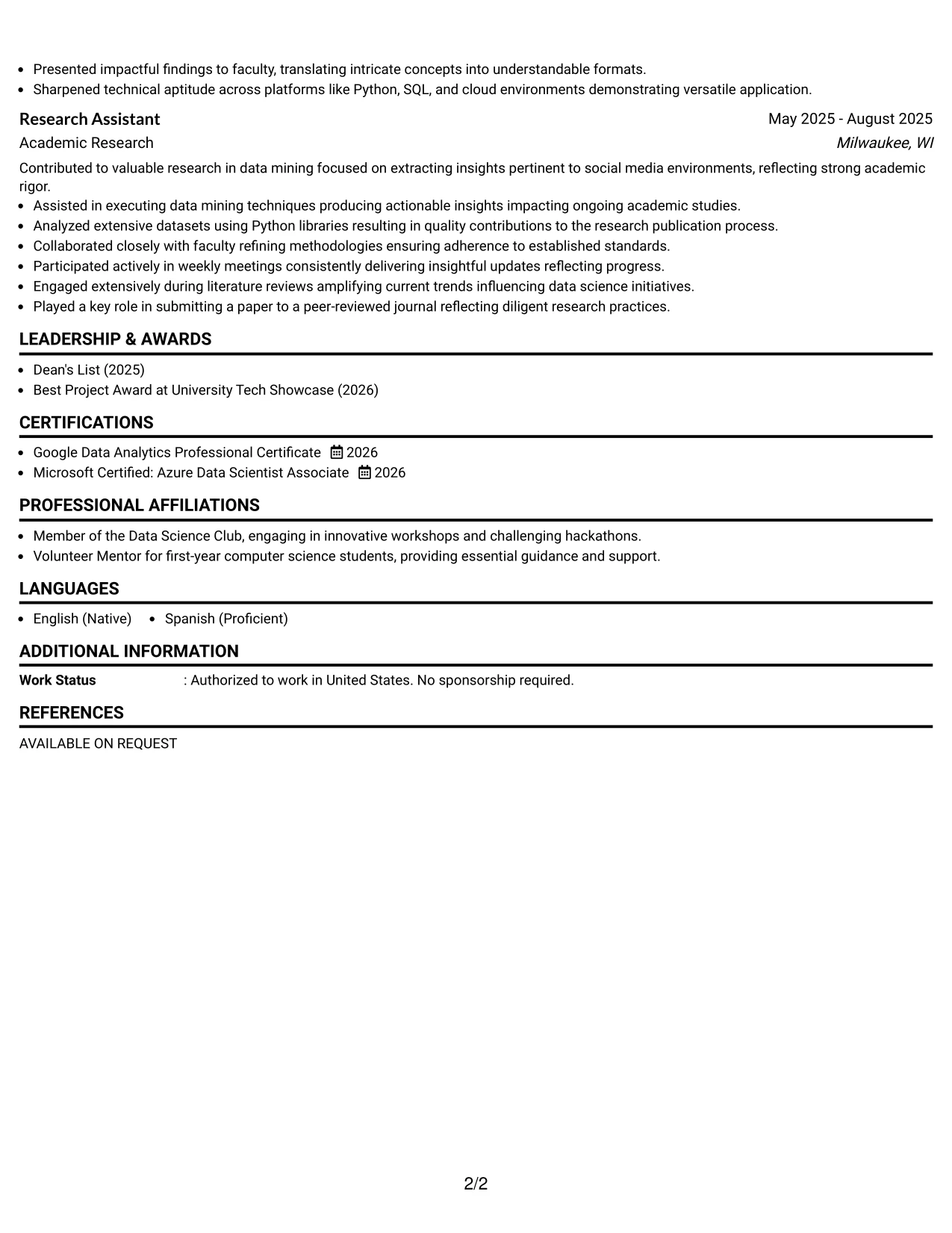 Resume Example Page 2