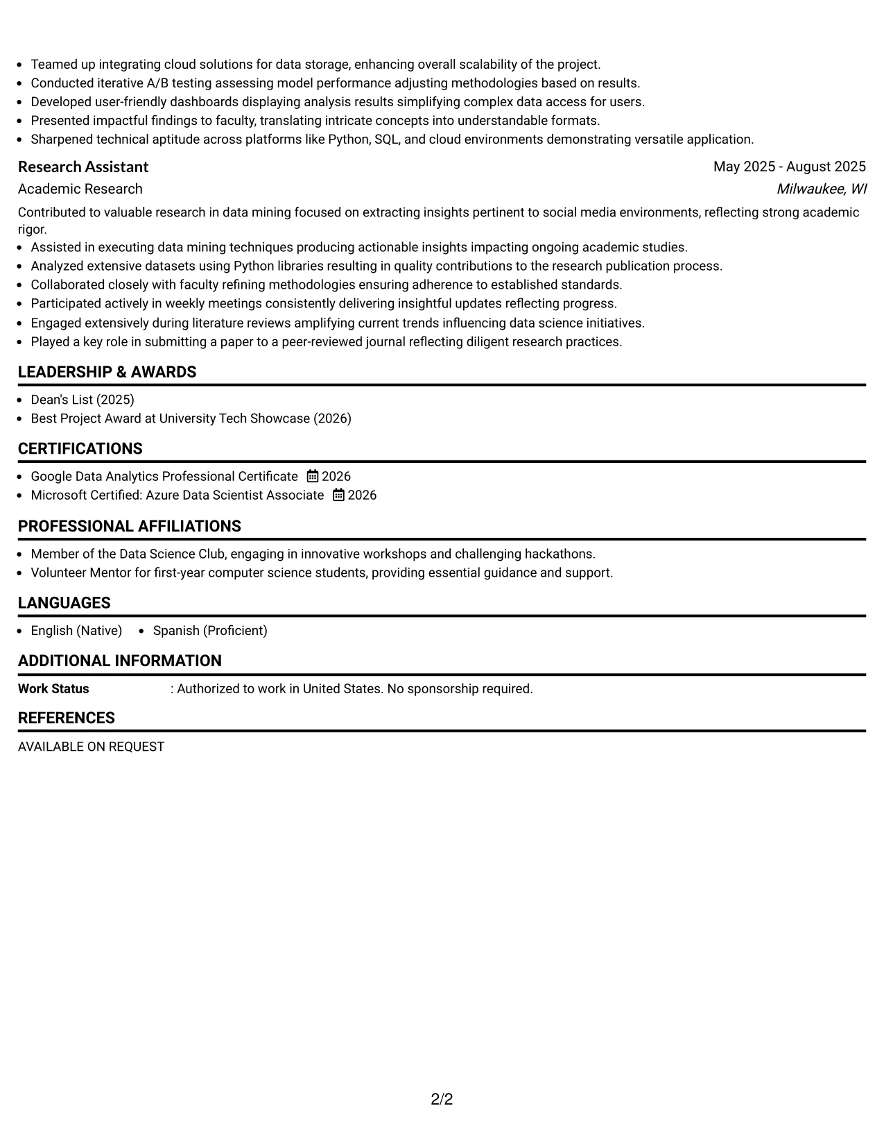 Resume Example Page 2