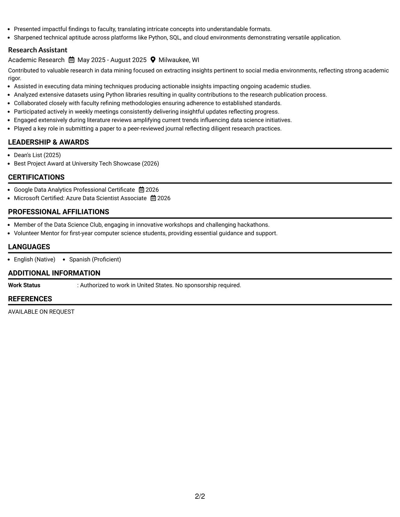 Resume Example Page 2