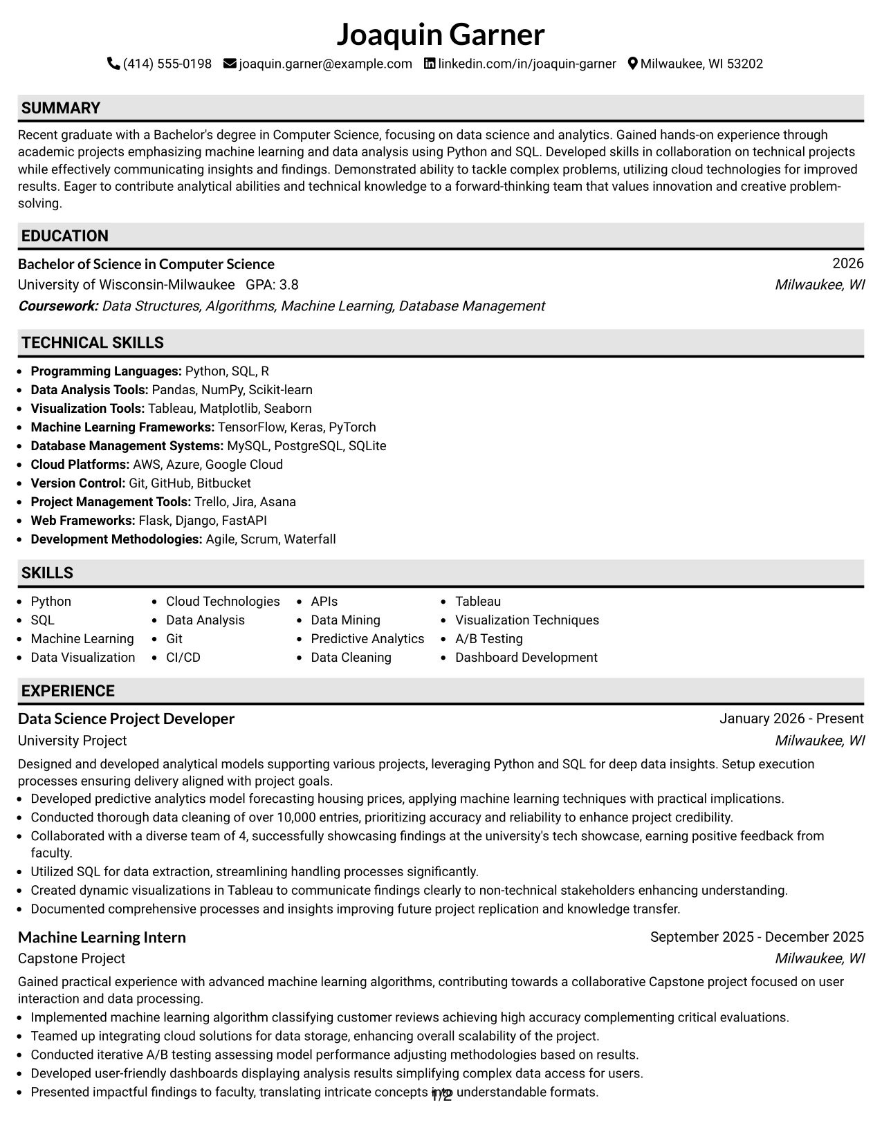 Resume Example Page 1