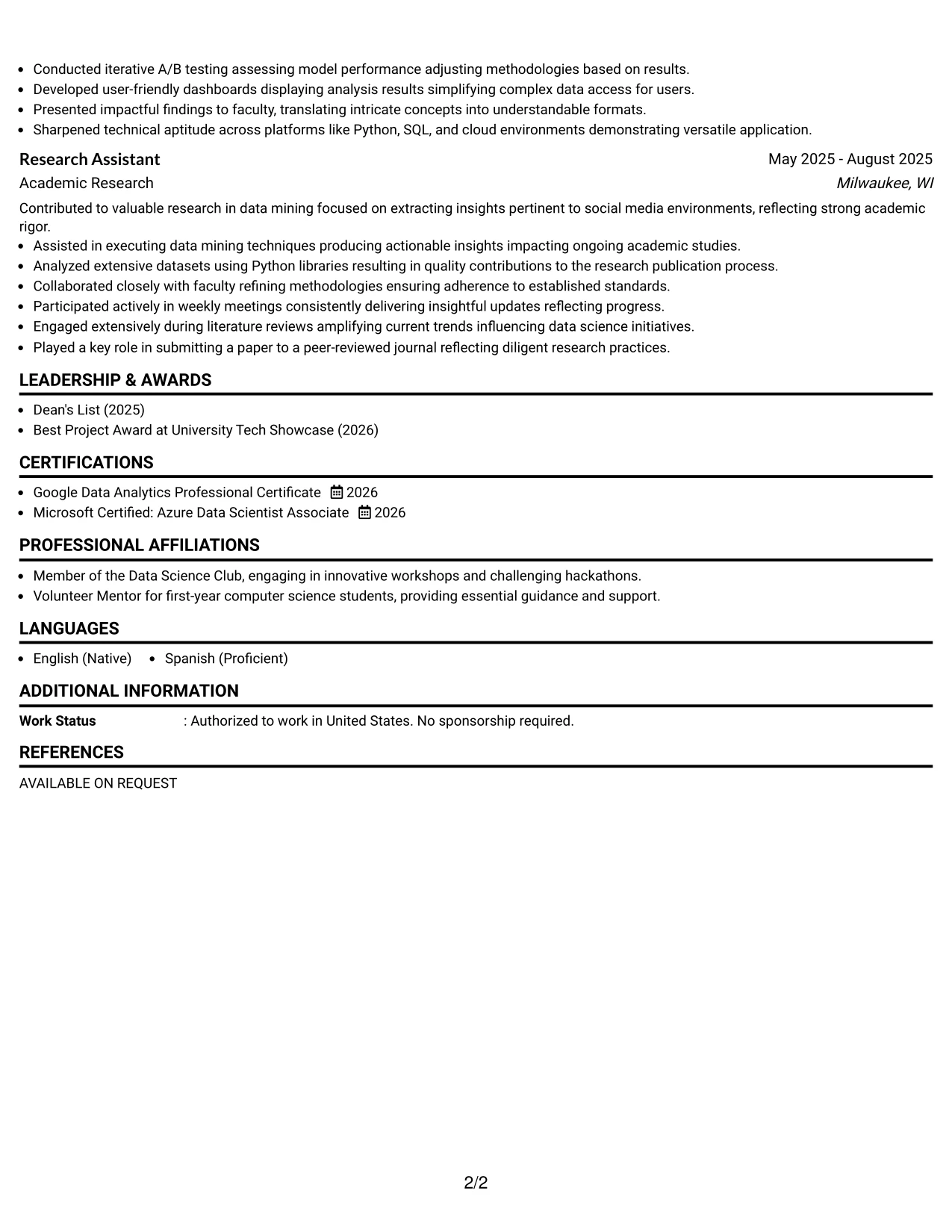 Resume Example Page 2
