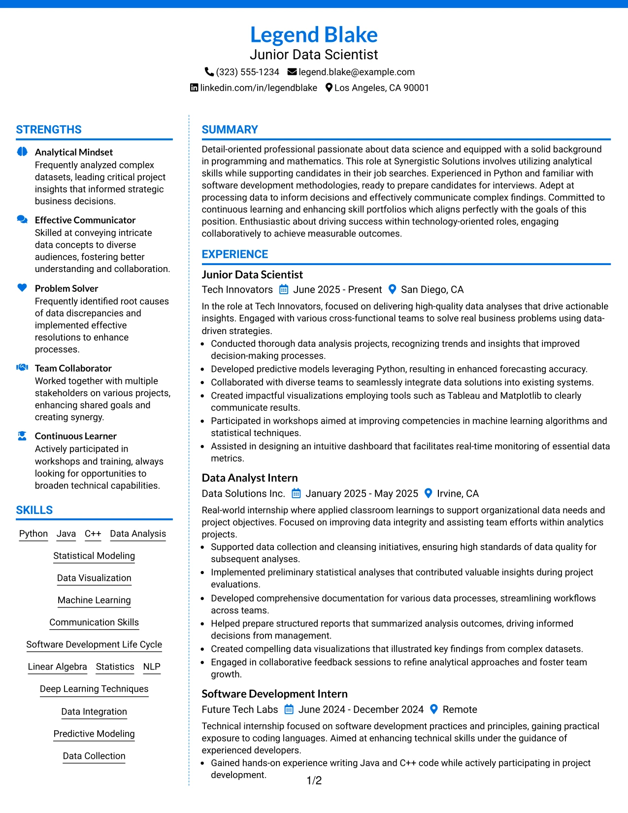 Resume Example Page 1